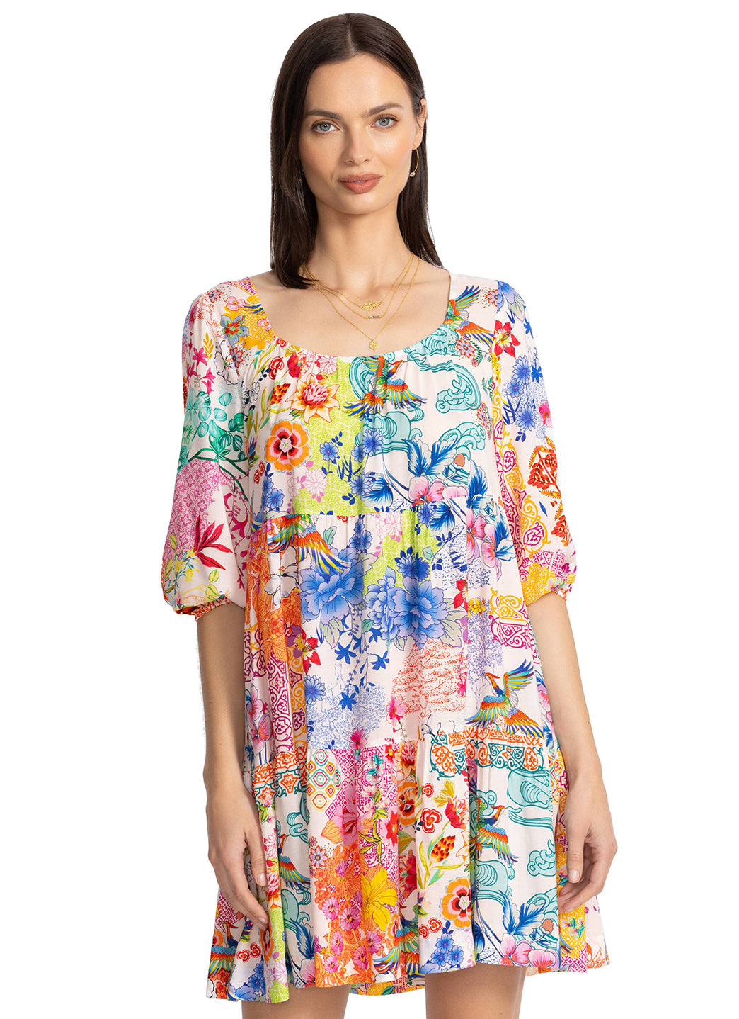 Johnny Was Women's Paula Tiered Mini Dress、mySite、noshort