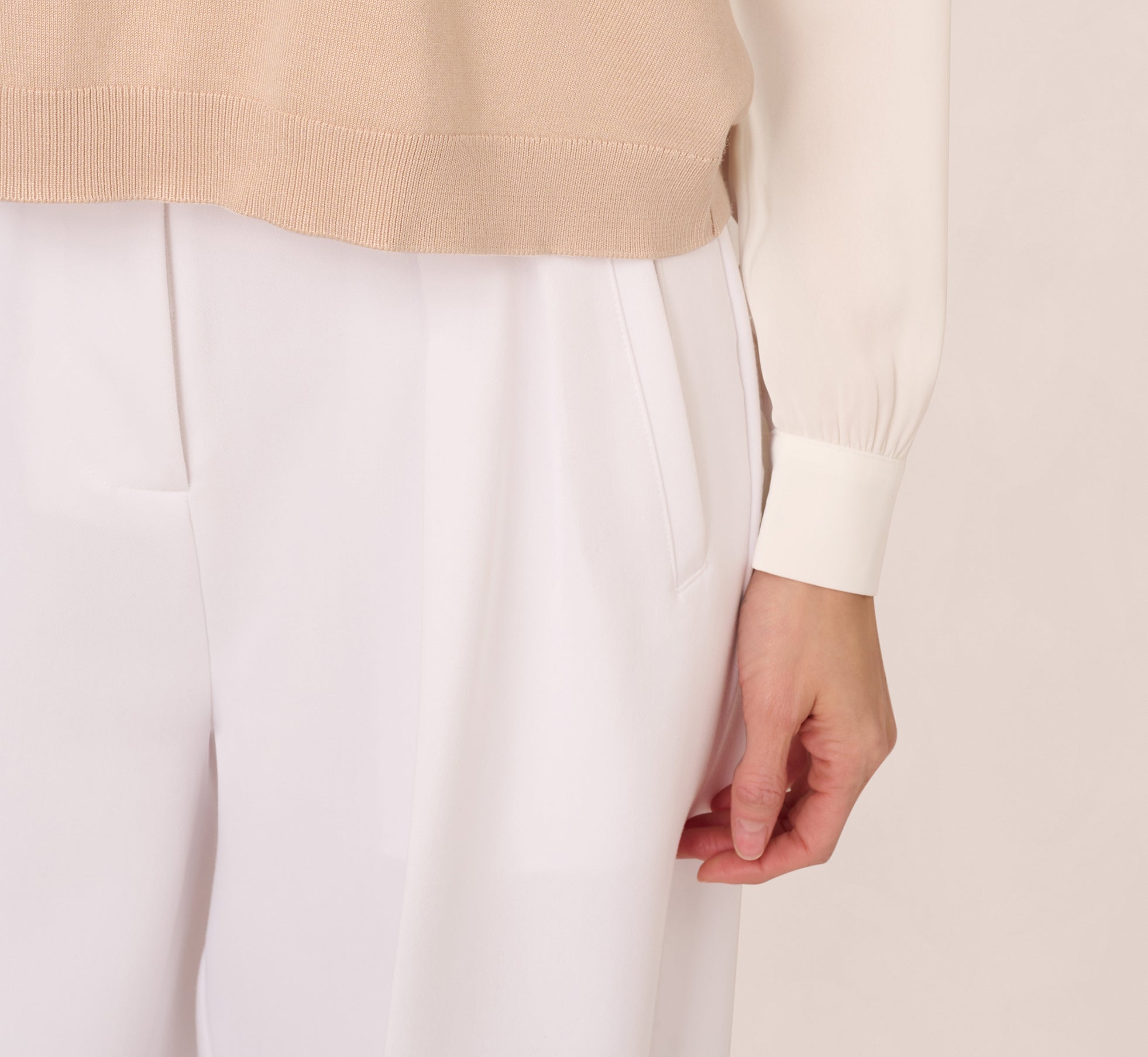 Extended Shoulder Sweater Vest Twofer Shirt In Champagne Blush Ivory、mySite、solidvoid