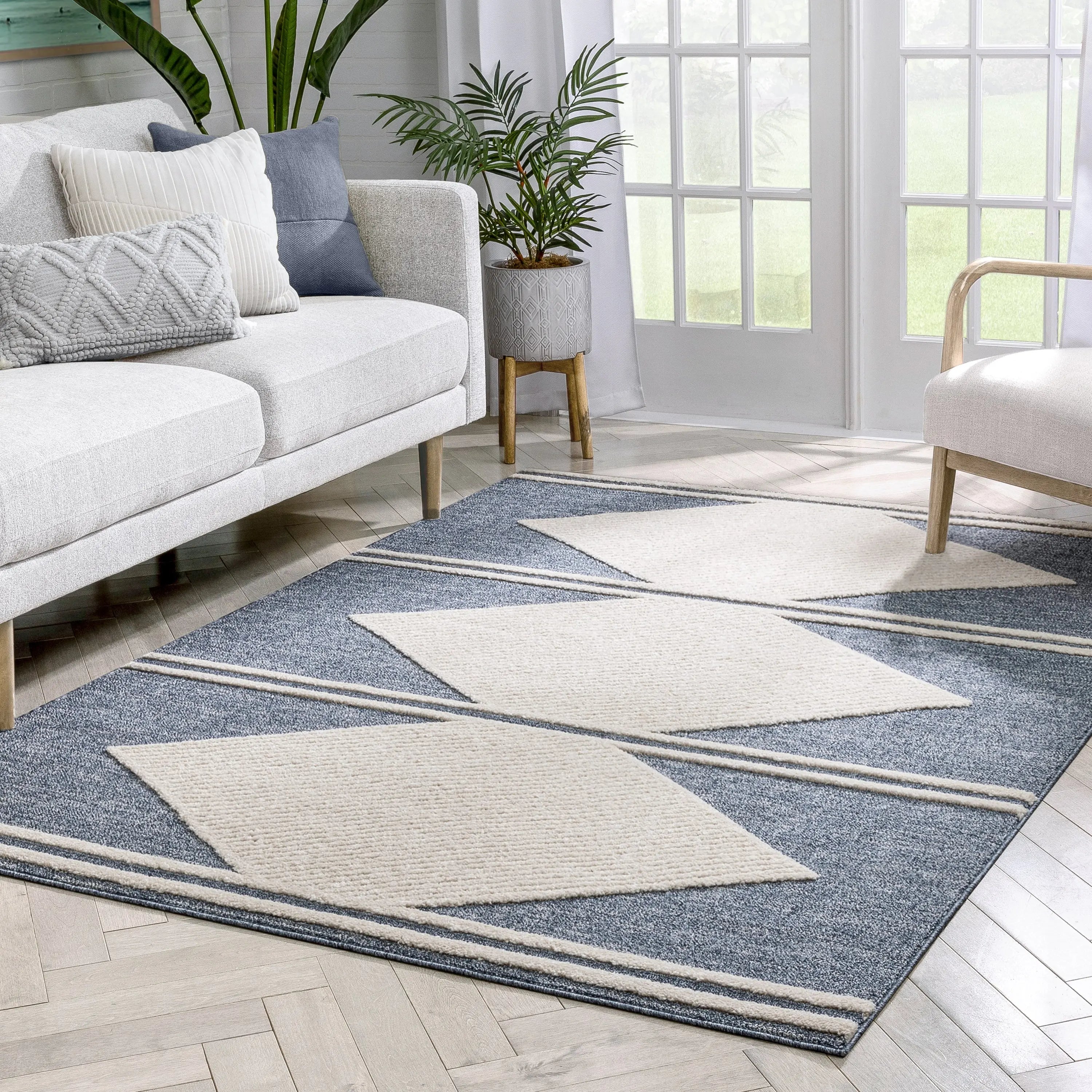 Evie Tribal Diamond Medallion Pattern Blue Looped Pile Rug、mySite、gigharbornorthrealestate