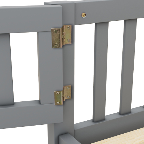 Twin Size Bed Floor Bed with Safety Guardrails and Door for Kids, Natural(Old SKU: W158090686)、、casual