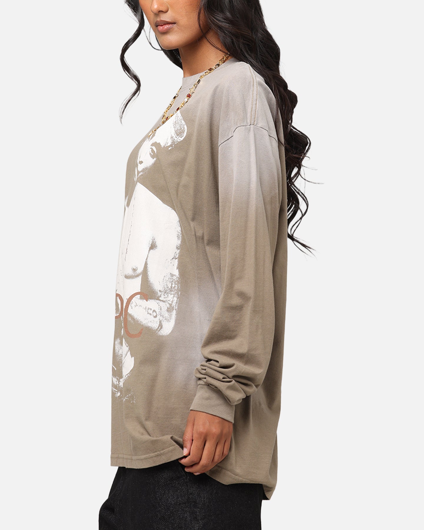 Tupac 2Pac Hem Vintage Long Sleeve T-Shirt Brown、mySite、zt4zffjzw