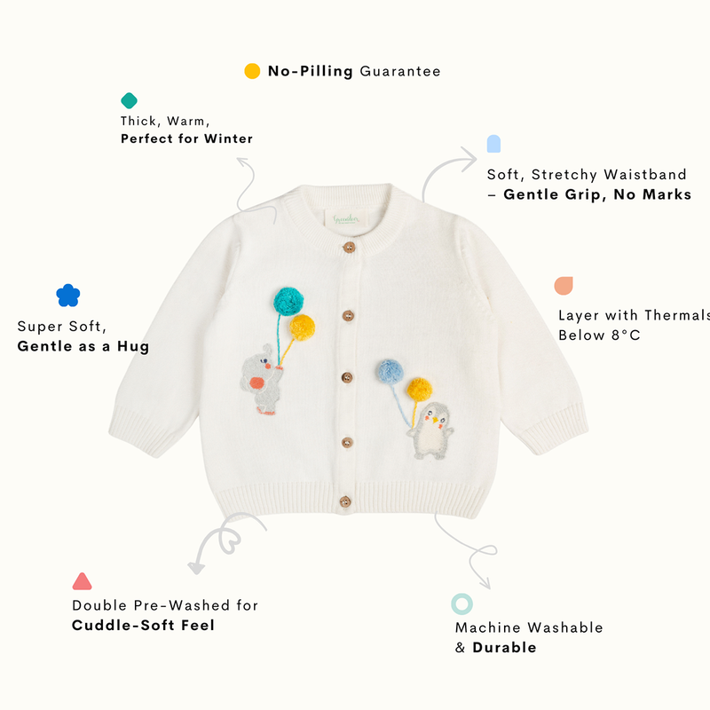 Cotton Sweater & Lower Set | Baby Balloon Printed | White & Blue | Set of 2、mySite、camillekostekn