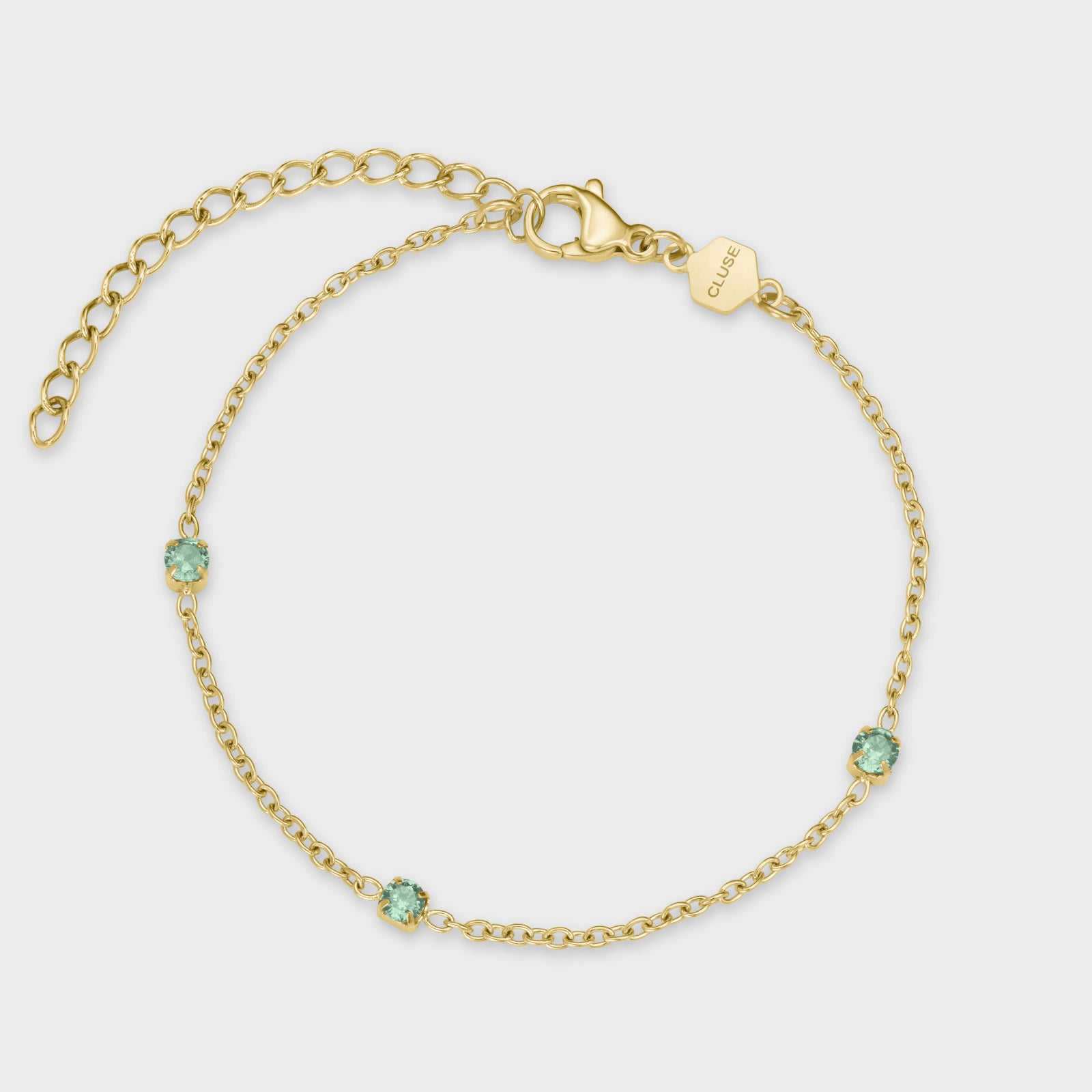 Élevé Zirconia Chain Bracelet, Sage Green, Gold Colour、mySite、botmansion