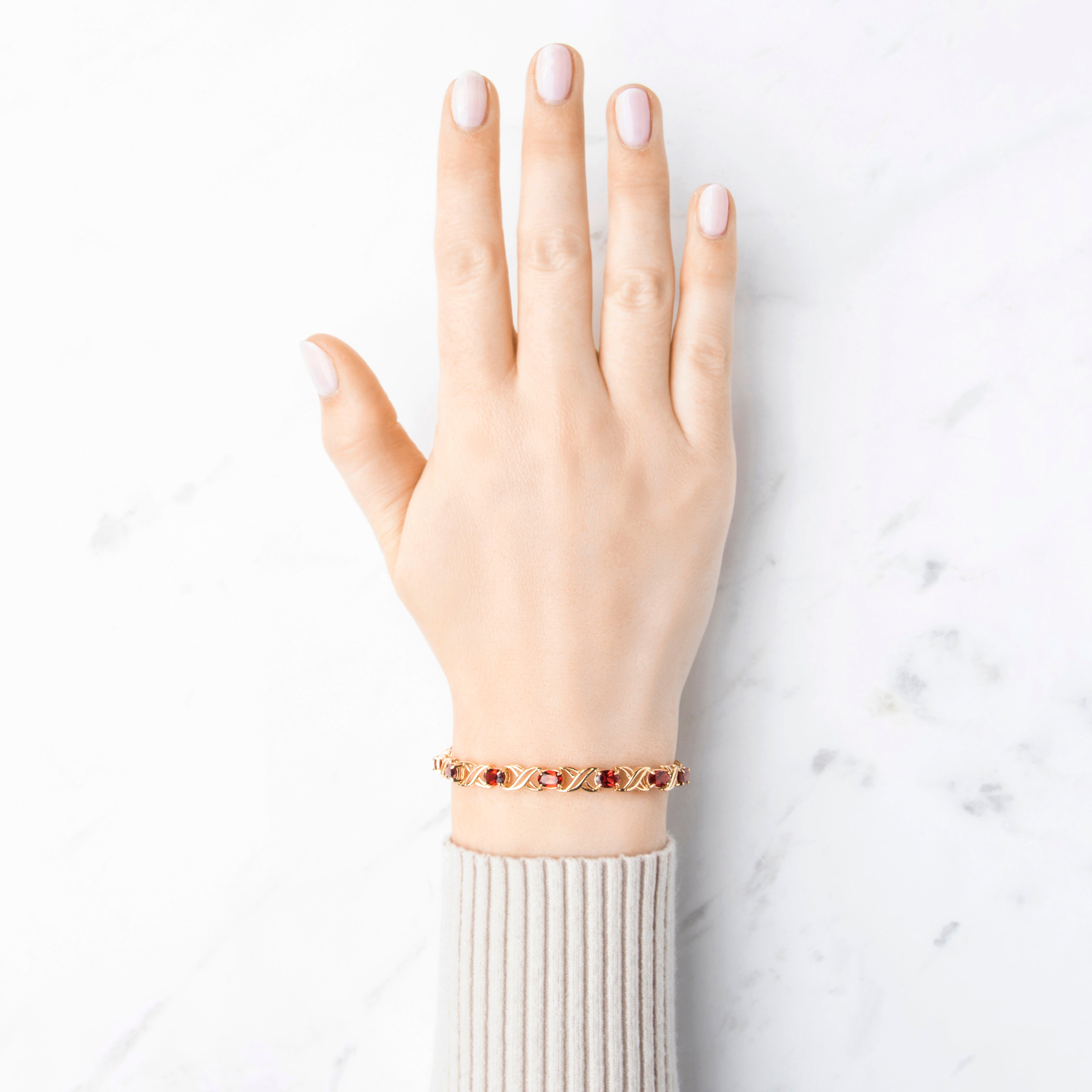 Vintage 14k Yellow Gold 6.3cttw Garnet Crossing Link Bracelet 7、mySite、hinf8tx79