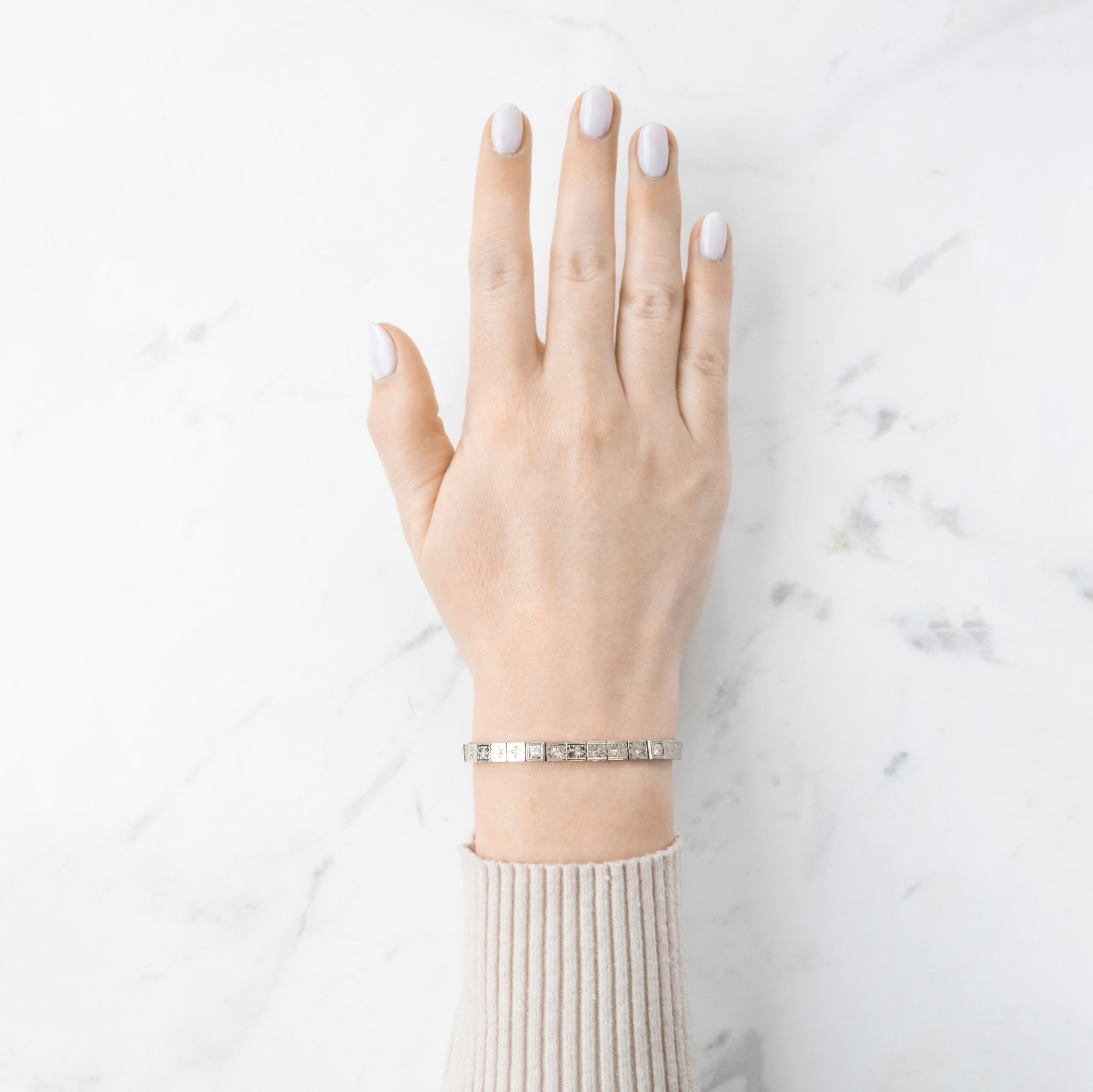 Antique Art Deco 18k White Gold .242cttw Old European Diamond Link Bracelet 7、mySite、hinf8tx79