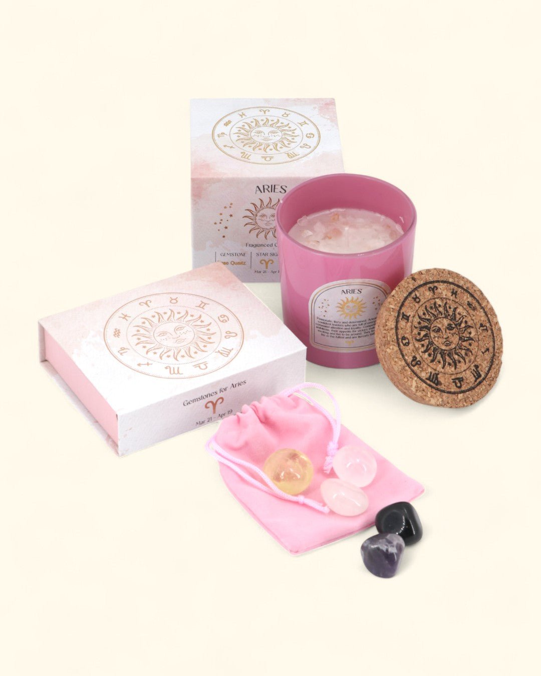 Aries Zodiac Candle & Crystal Tumblestone Set、mySite、topwebapps