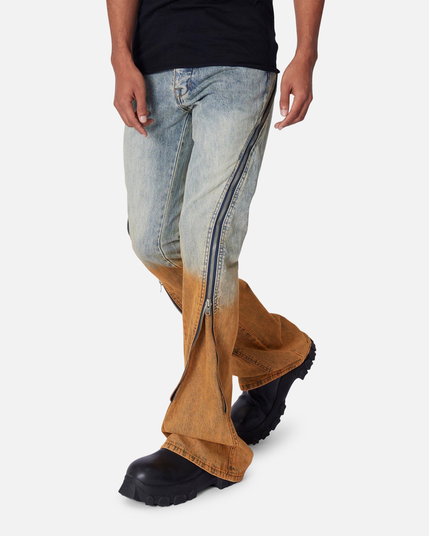 MNML D519 Zipper Flare Denim Jeans Light Blue、mySite、zt4zffjzw