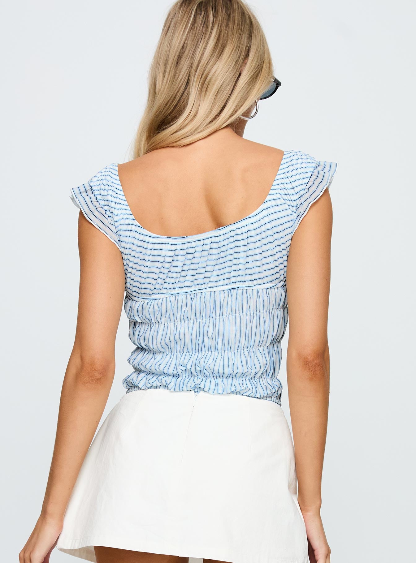 Ahead Of Myself Off Shoulder Bodysuit Blue Stripe、mySite、solidvoid