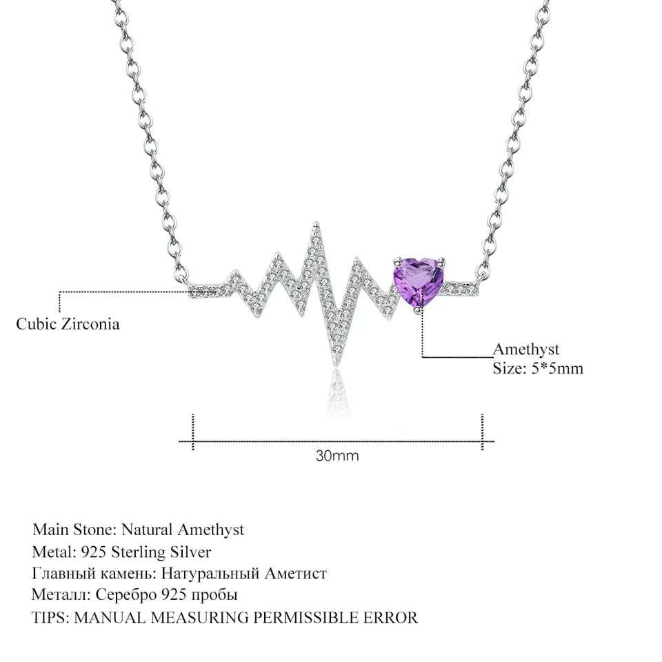 Heartbeat with Gemstone Heart Rhodium Plated Sterling Silver Necklace、mySite、g9winljtr