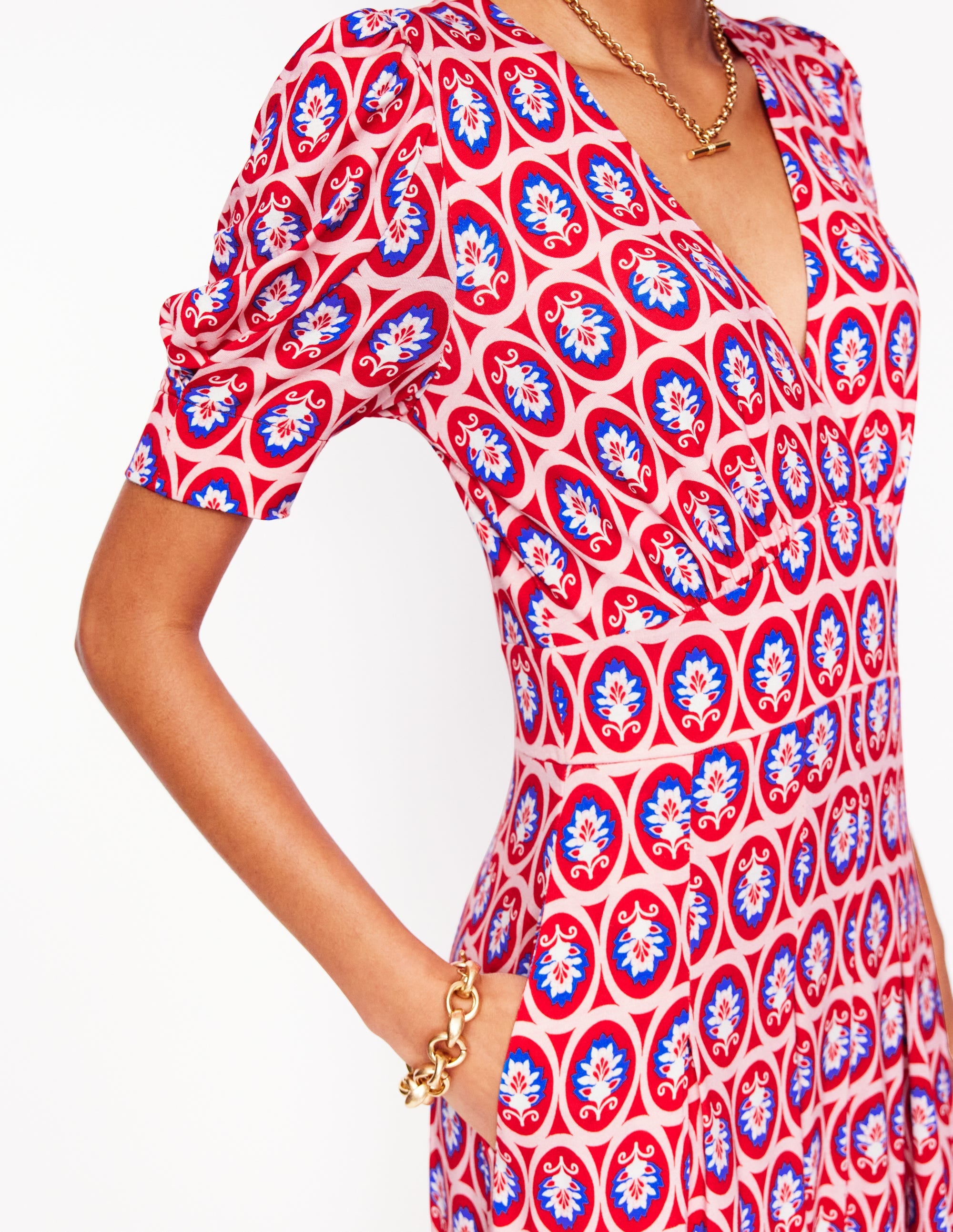  Kristen Pleated Jersey Dress-High Risk Red, Ornate Blossom、mySite、ashleygrahame