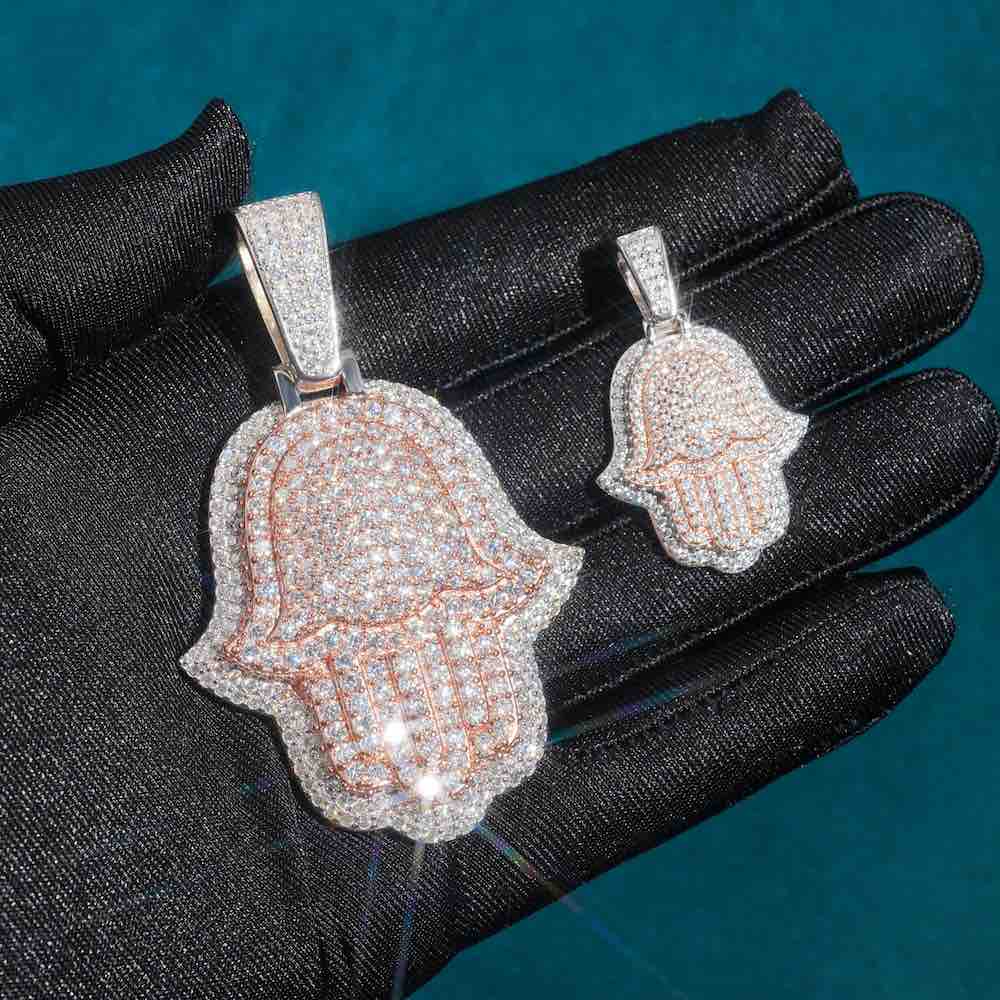 Moissanite Two Tone Hamsa Hand Pendant 14K Gold、mySite、hinf8tx79