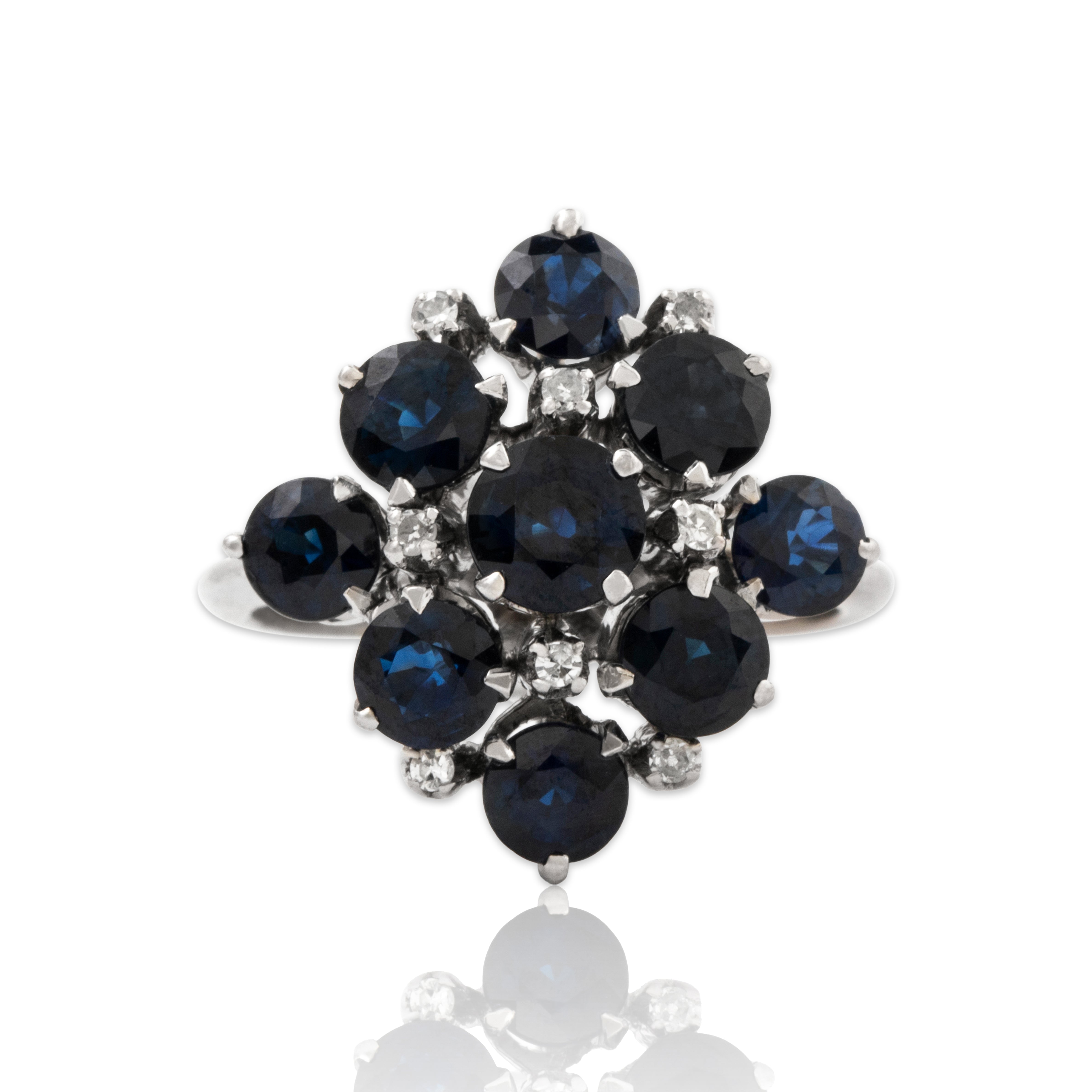 Vintage 18k White Gold 3.9cttw Sapphire Diamond Star-Studded Cocktail Ring 7.25、mySite、hinf8tx79