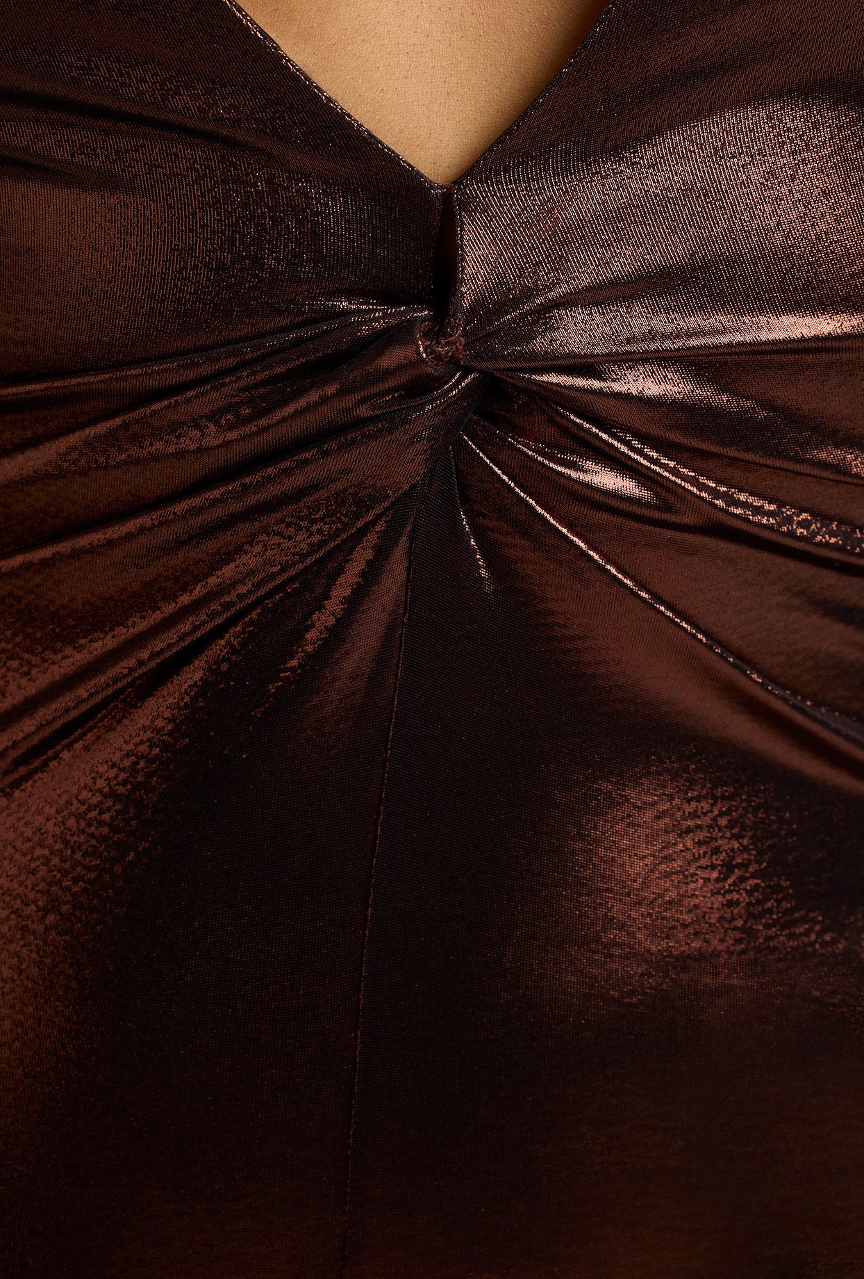 Long Sleeve Metallic Jersey Evening Gown in Copper Bronze、mySite、solidvoid