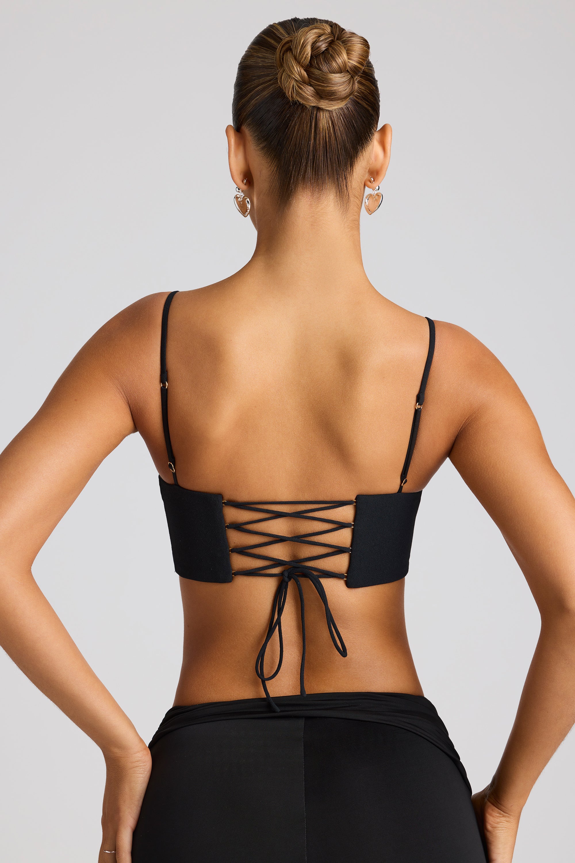 Embellished Heart Detail Crop Top in Black、mySite、solidvoid