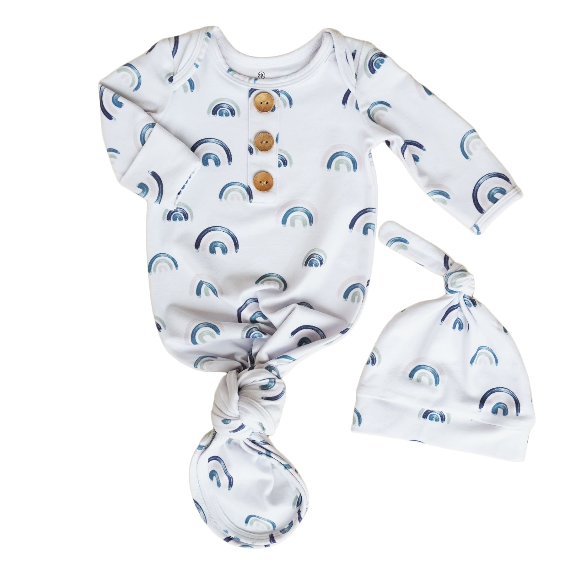  Brooks' Blue Rainbows Newborn Baby Knot Gown & Hat Set、mySite、layawaytickets