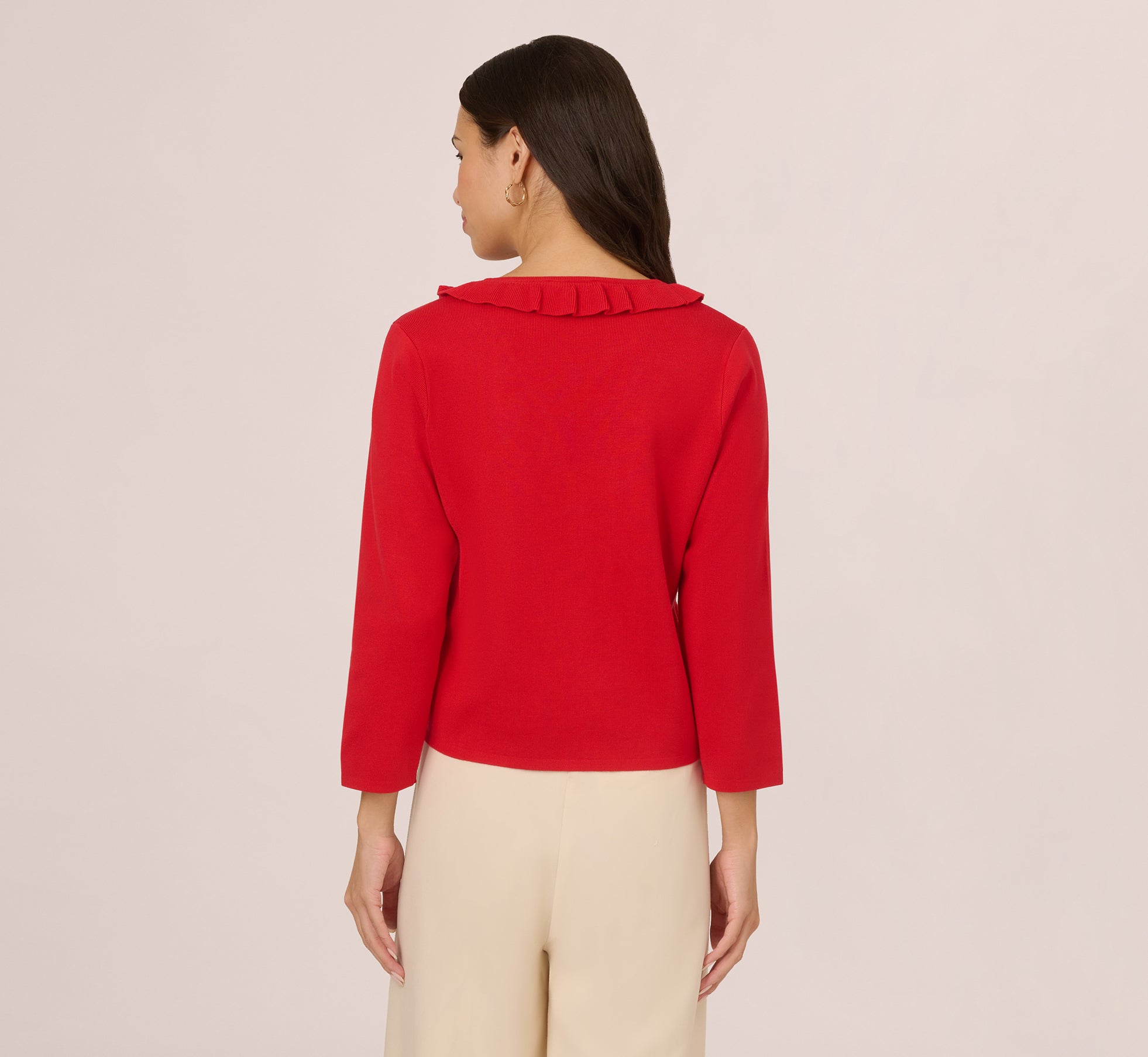Pearl Button Ruffle Pullover In Red Lava、mySite、solidvoid