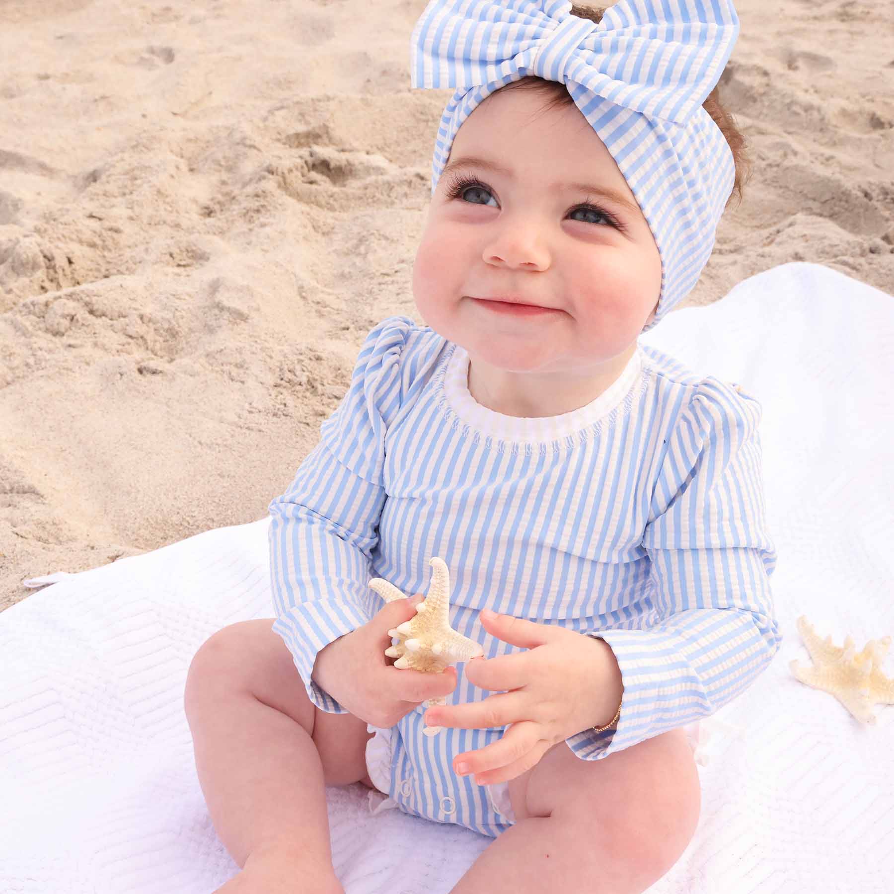  Long Sleeve Rash Guard With Ruffle Bottom | Seersucker Blue、mySite、layawaytickets