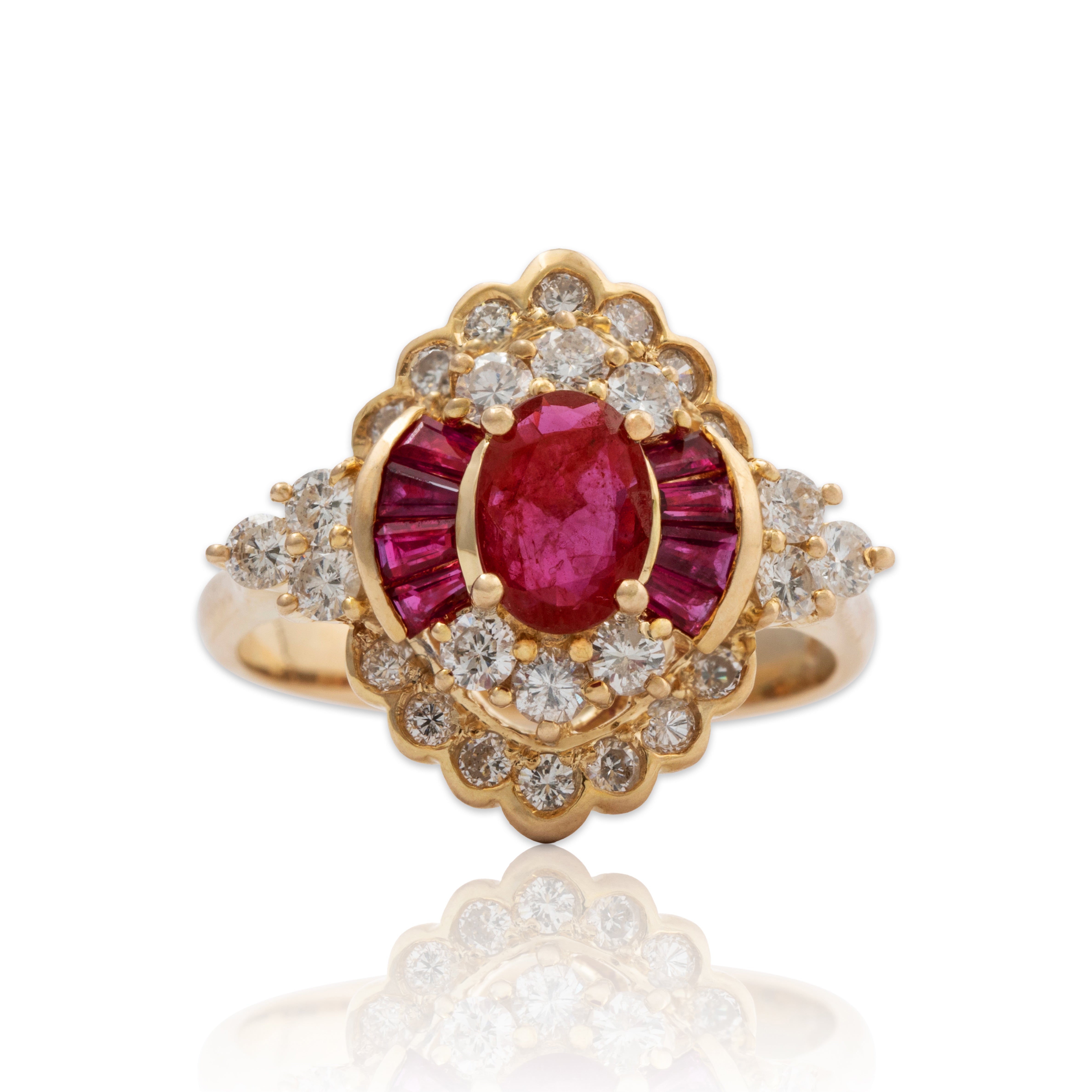 Vintage 14k Yellow Gold 1.7cttw Ruby .787cttw Diamond Ballerina Ring 8、mySite、hinf8tx79
