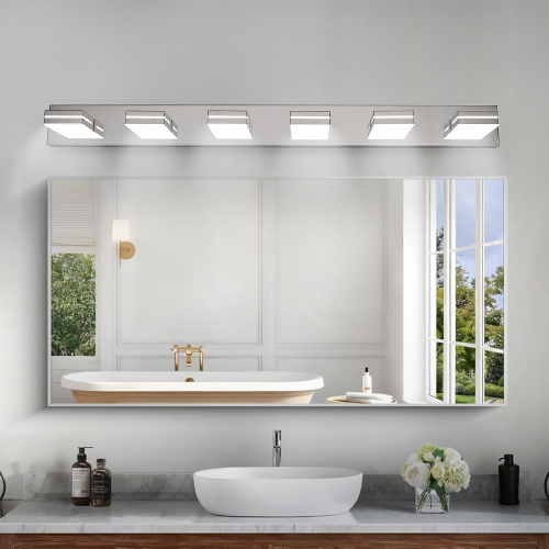 Modern Chrome LED Vanity Light, 5-Lights Wall Sconce for Bathroom and Mirror, Sleek Minimalist Design, Energy-Efficient, Easy to Install、、eastwooduniform