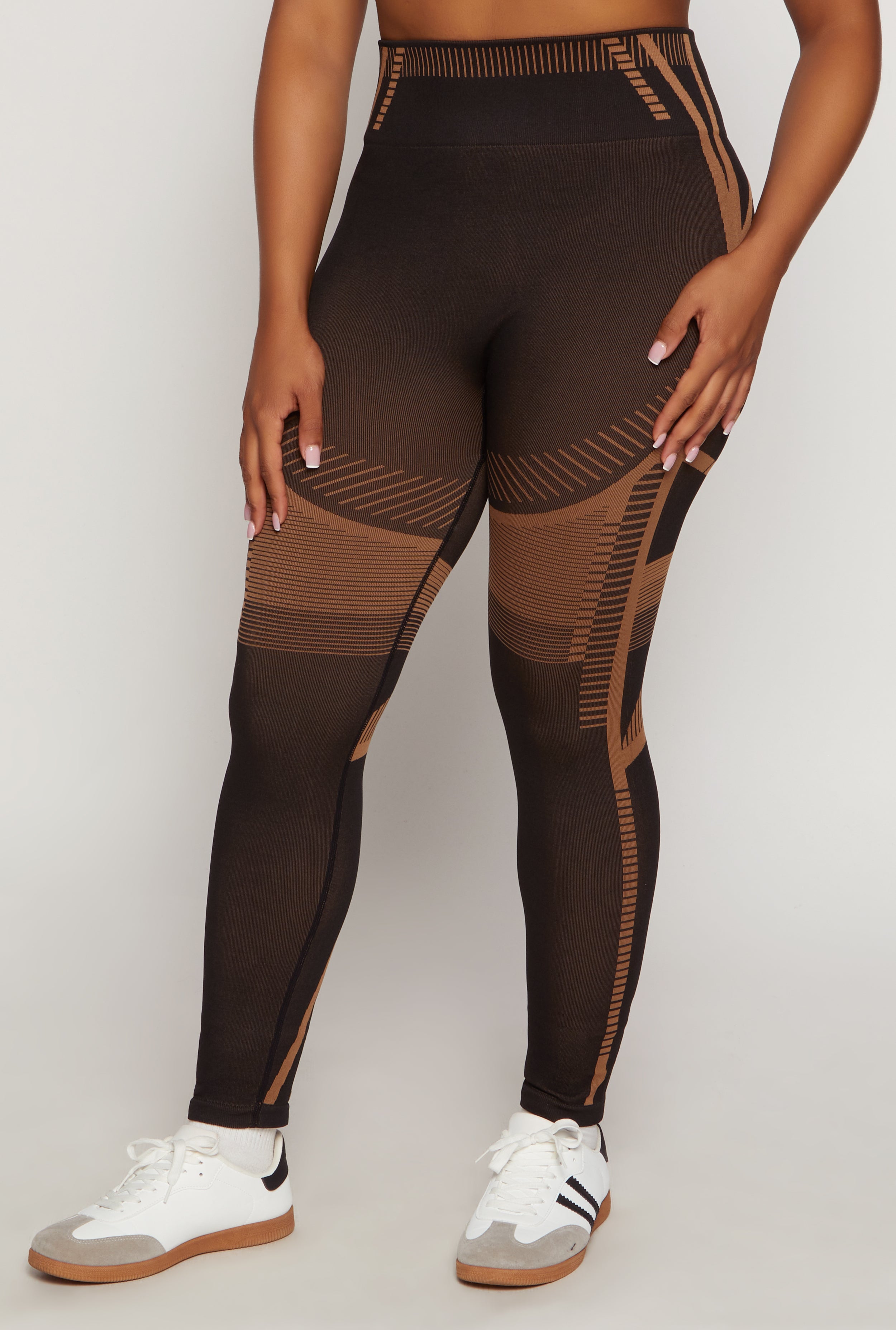 Plus Size Contrast Stripe Seamless Leggings、mySite、camillekostekn