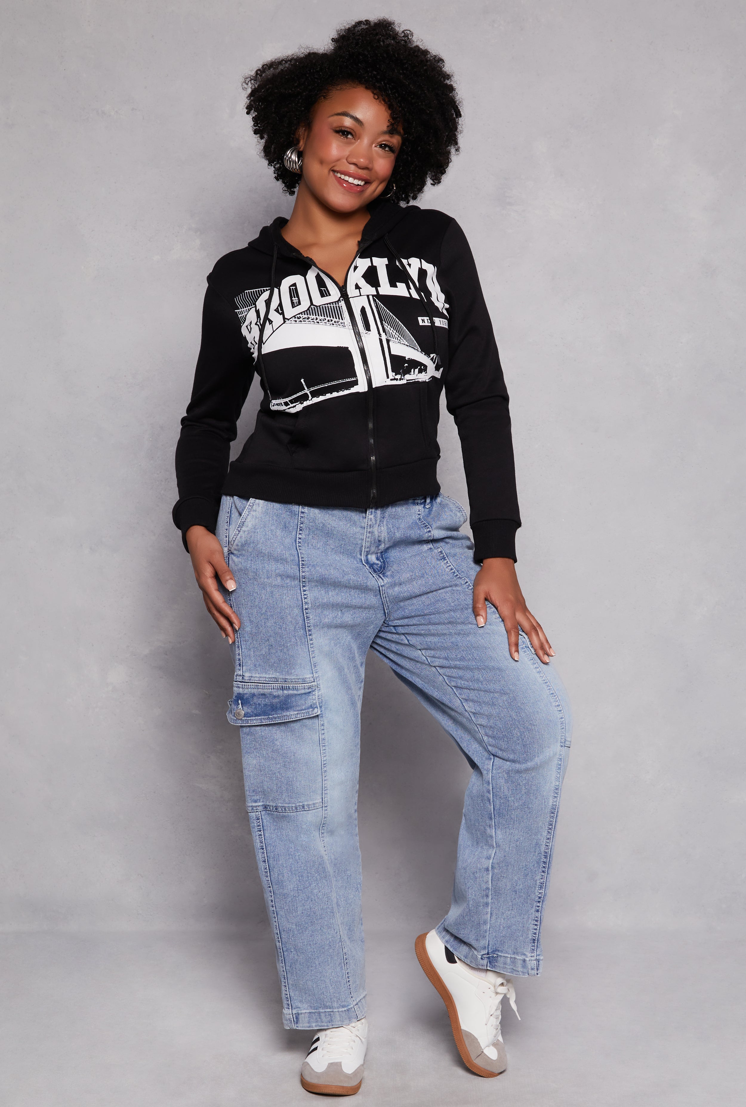 Plus Size Brooklyn Graphic Zip Front Hoodie、mySite、camillekostekn