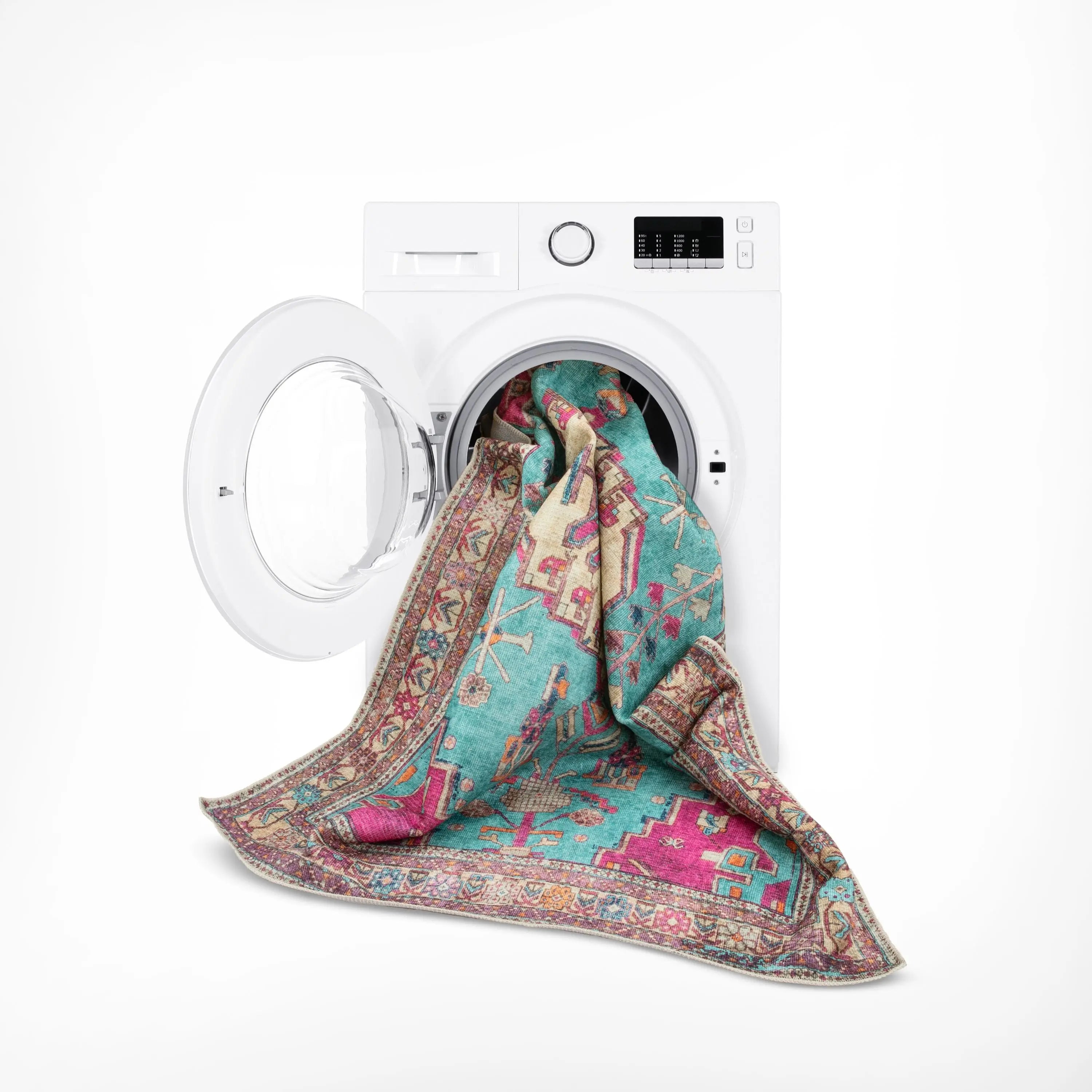 Shasta Machine Washable Vintage Bohemian Medallion Persian Blush Turquoise Flat-Weave Distressed Rug、mySite、gigharbornorthrealestate