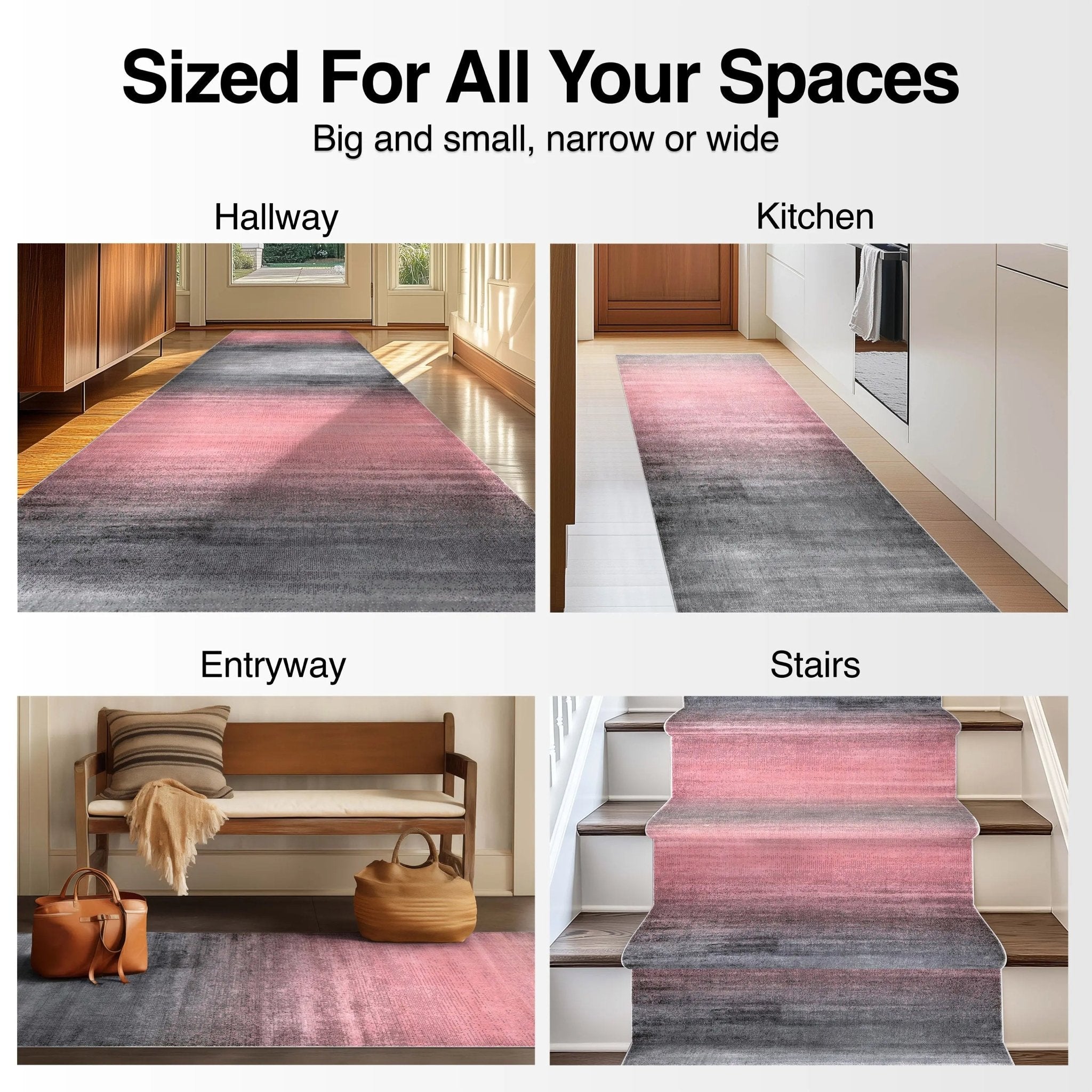 Custom Size Runner Emine Abstract Ombre Modern Blush 27 Inch Wide x Choose Your Length Hallway Runner Rug、mySite、gigharbornorthrealestate