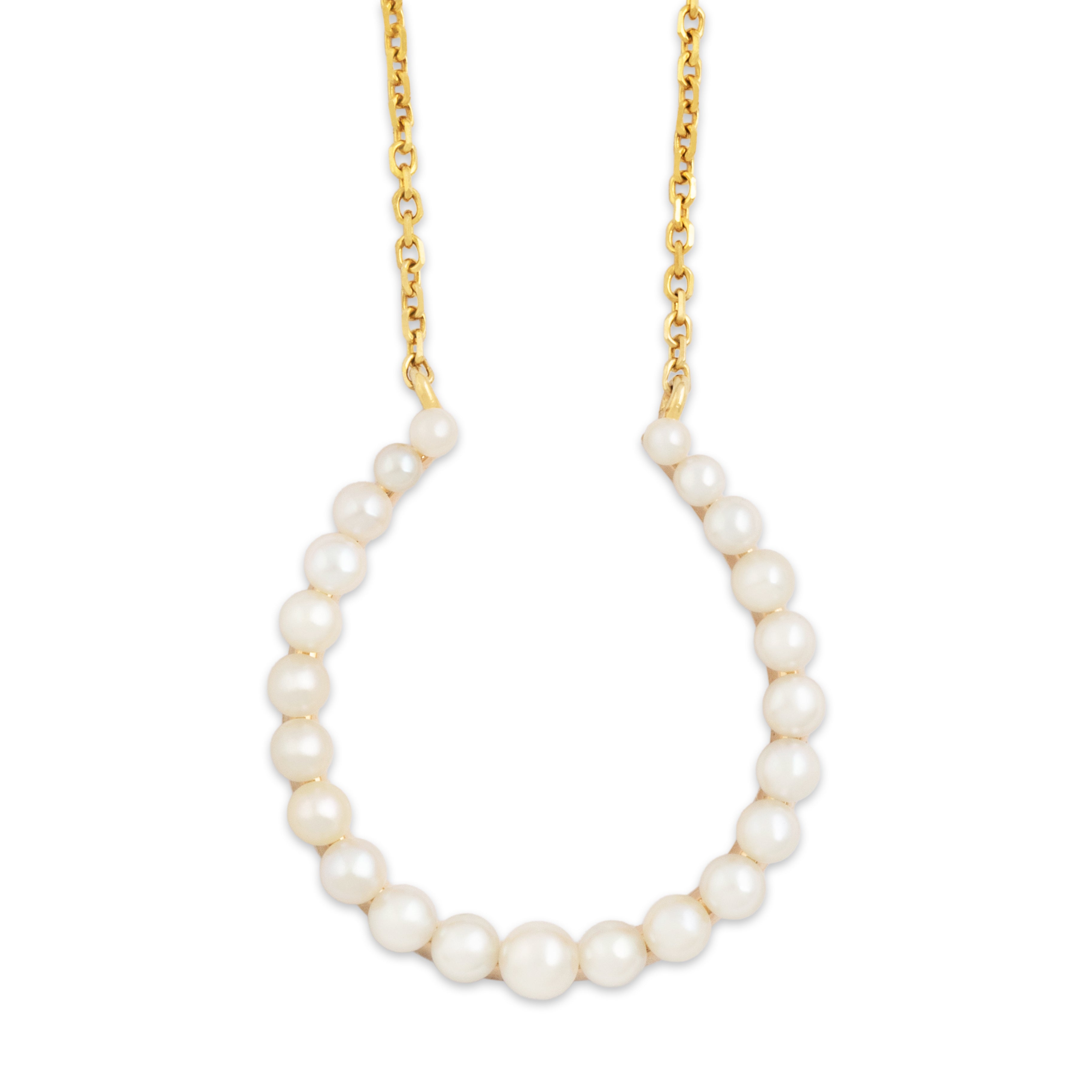Antique Shreve & Co. 14k Yellow Gold Pearl Horseshoe Necklace 16-17-18、mySite、hinf8tx79