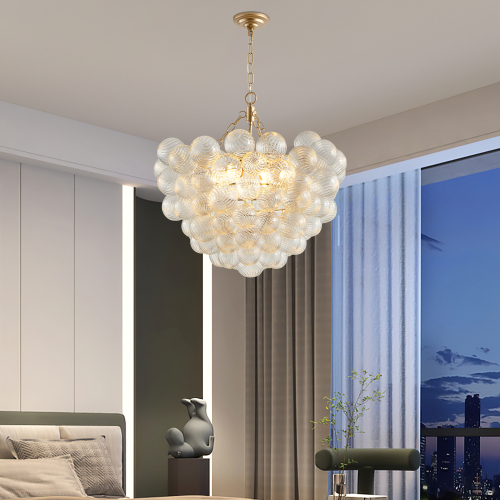 23.6-Inch Gold Pendant Light Chandelier with Threaded Clear Glass Globe Shade – Adjustable Height, Ideal for Living Room, Dining Room, Kitchen (No Bulbs)、、eastwooduniform