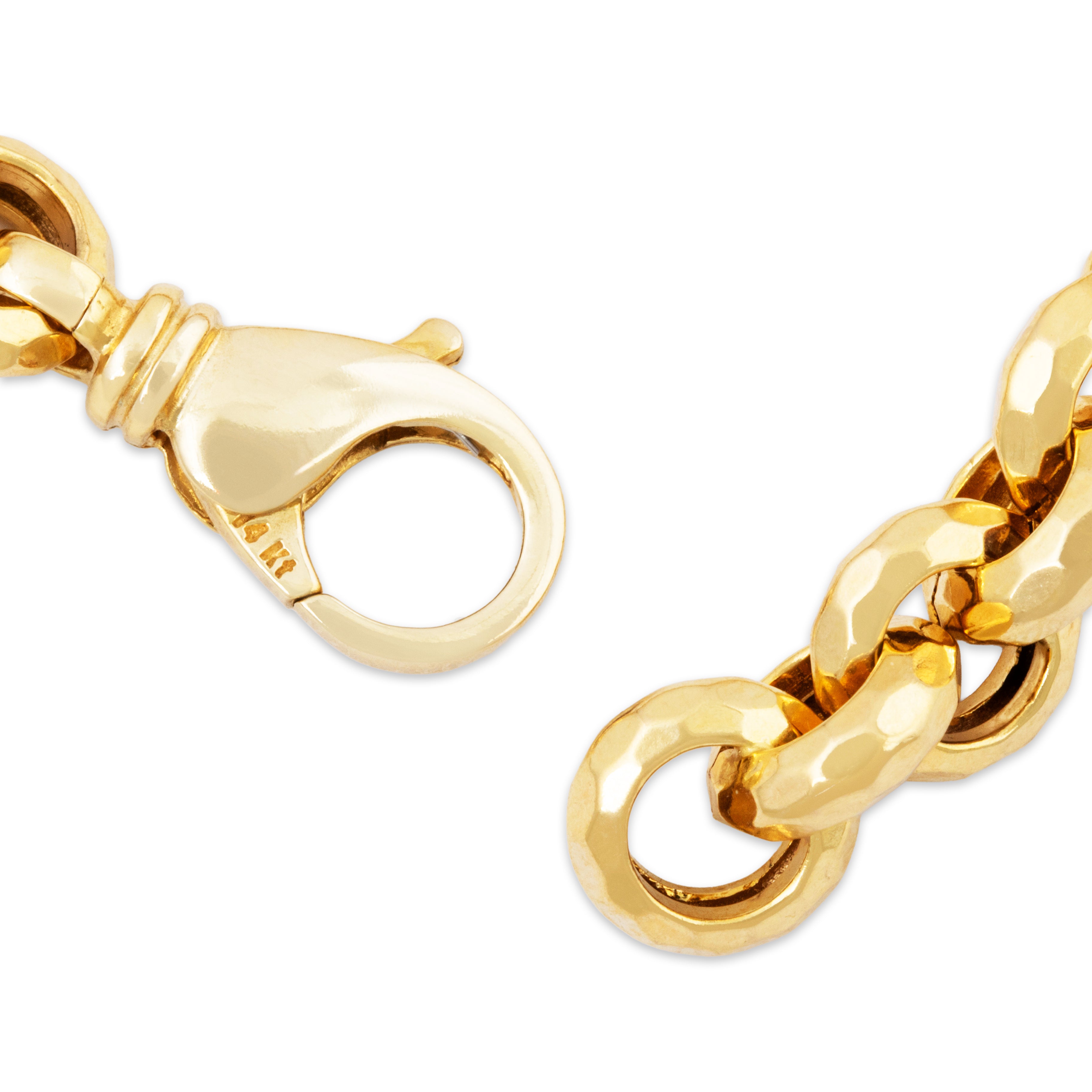 Vintage Italian 14k Yellow Gold Bold Hammered Rolo Chain Bracelet 7、mySite、hinf8tx79