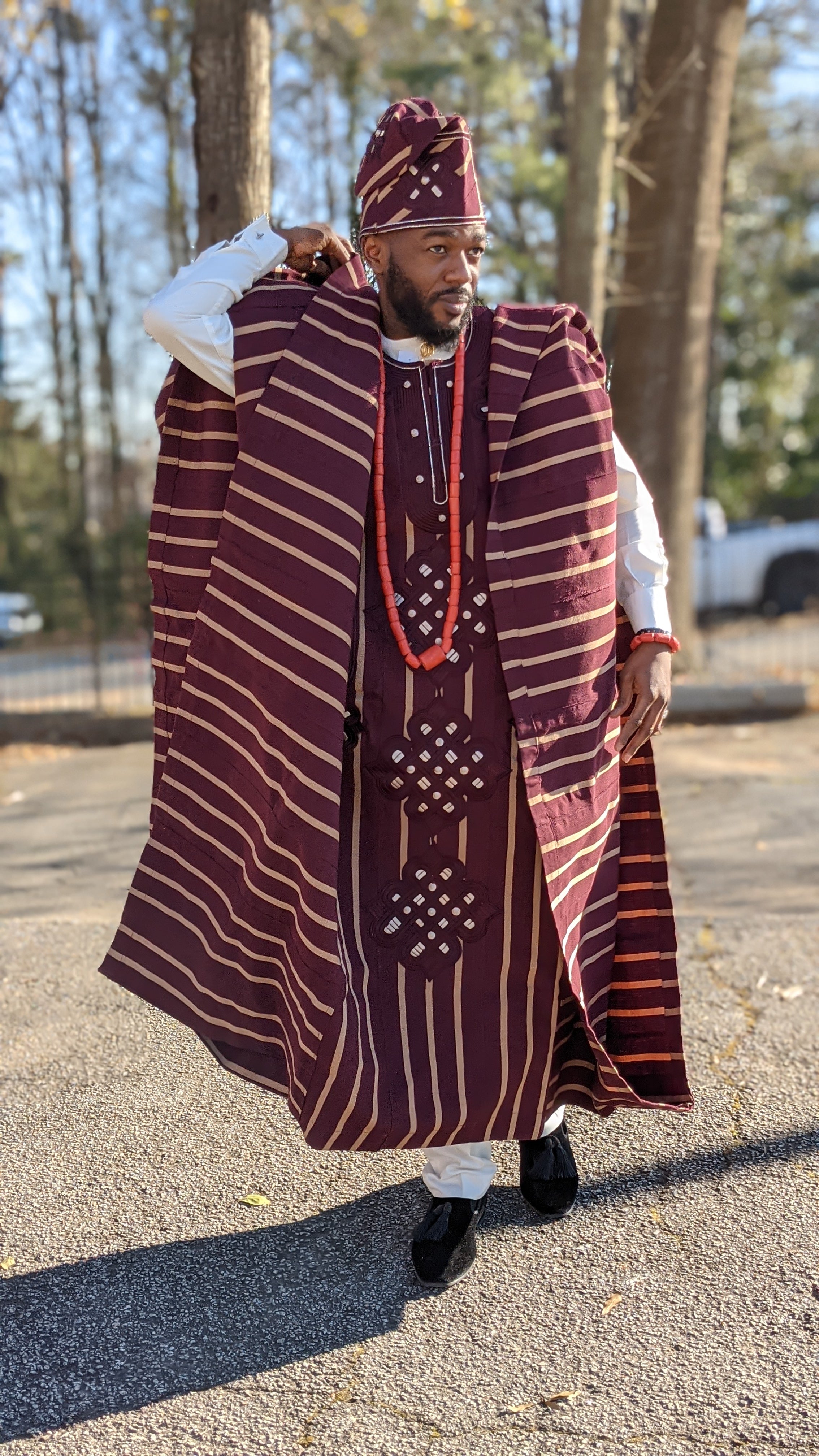 Oladayo Aso Oke Embroidered Agbada Robe with Stripes-DPAW757、mySite、solidvoid