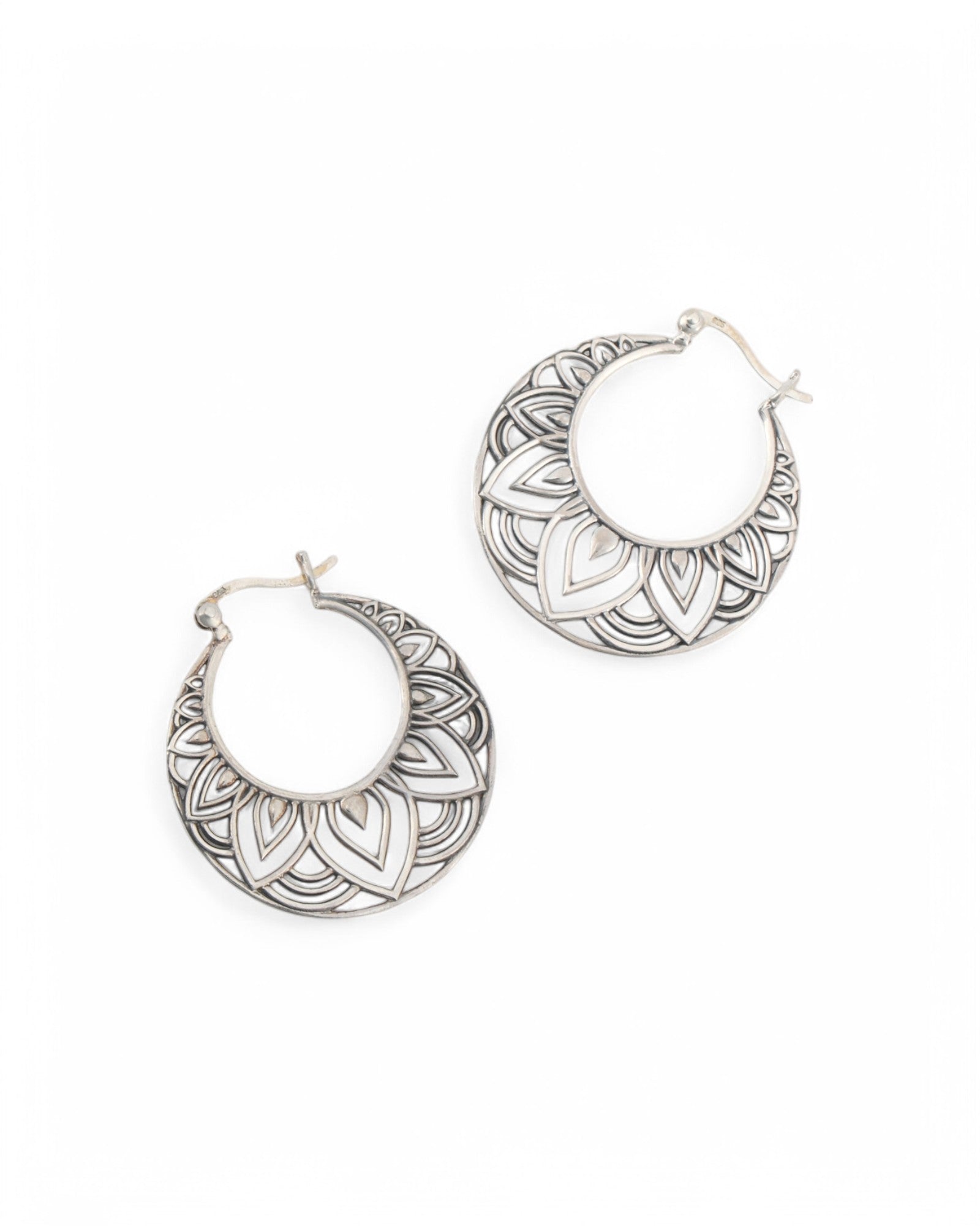 Sterling Silver Lotus Mandala Hoop Earrings、mySite、topwebapps
