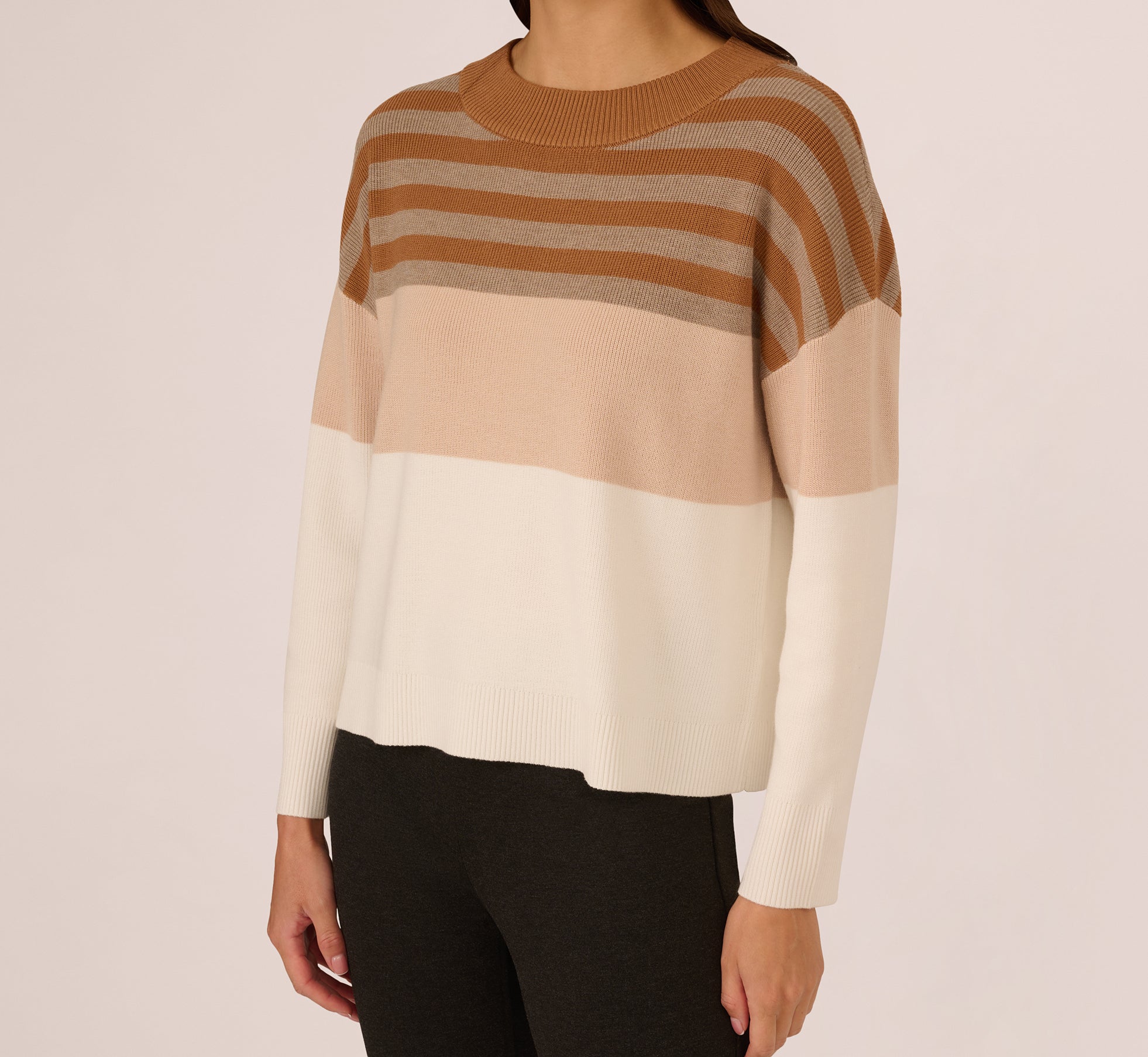 Drop Shoulder Boat Neck Color Blocked Sweater In Camel Ht Oatmeal Block Multi、mySite、solidvoid