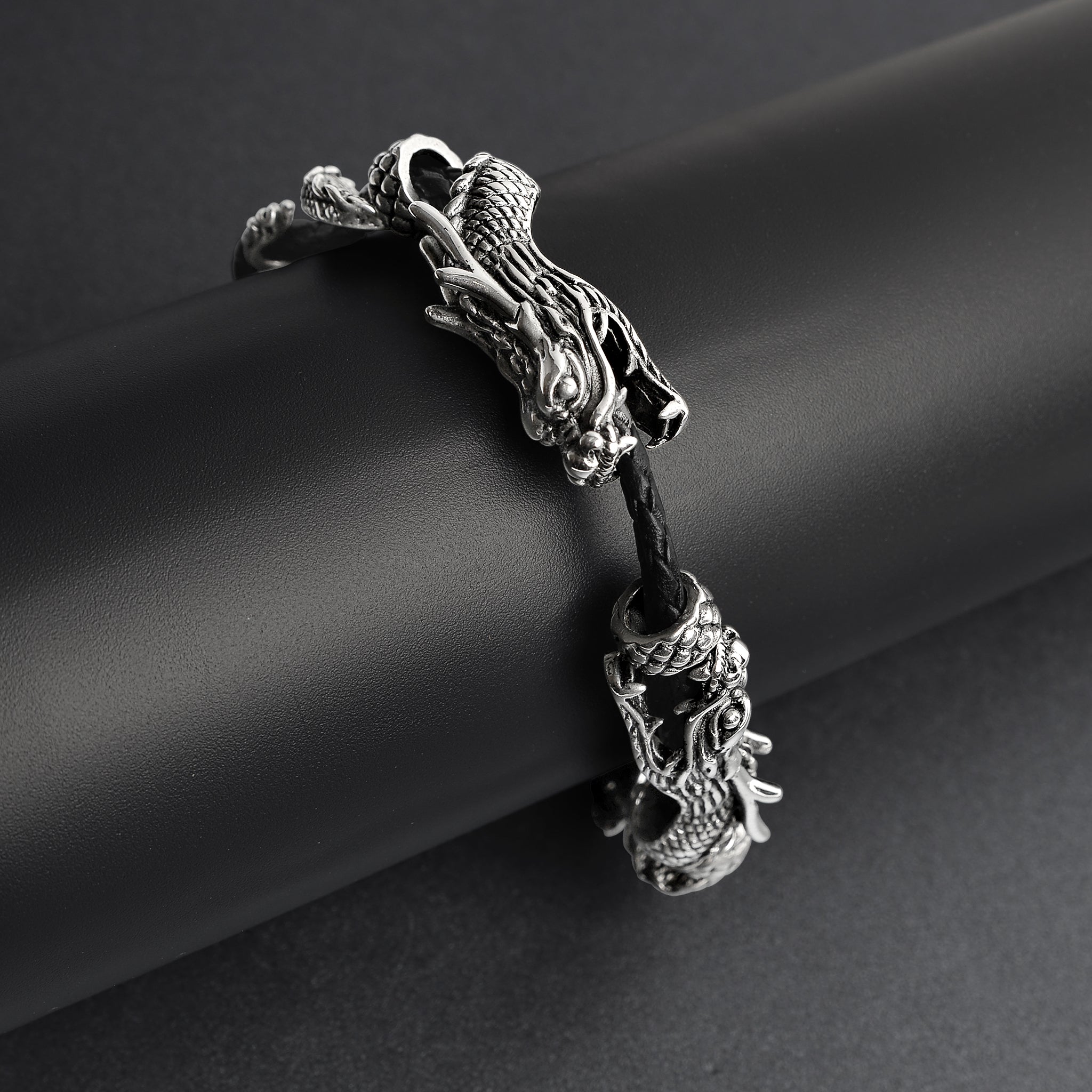 Stainless Steel And Braided Leather Adjustable Dragon Bracelet / BRJ9008、mySite、dreamappss