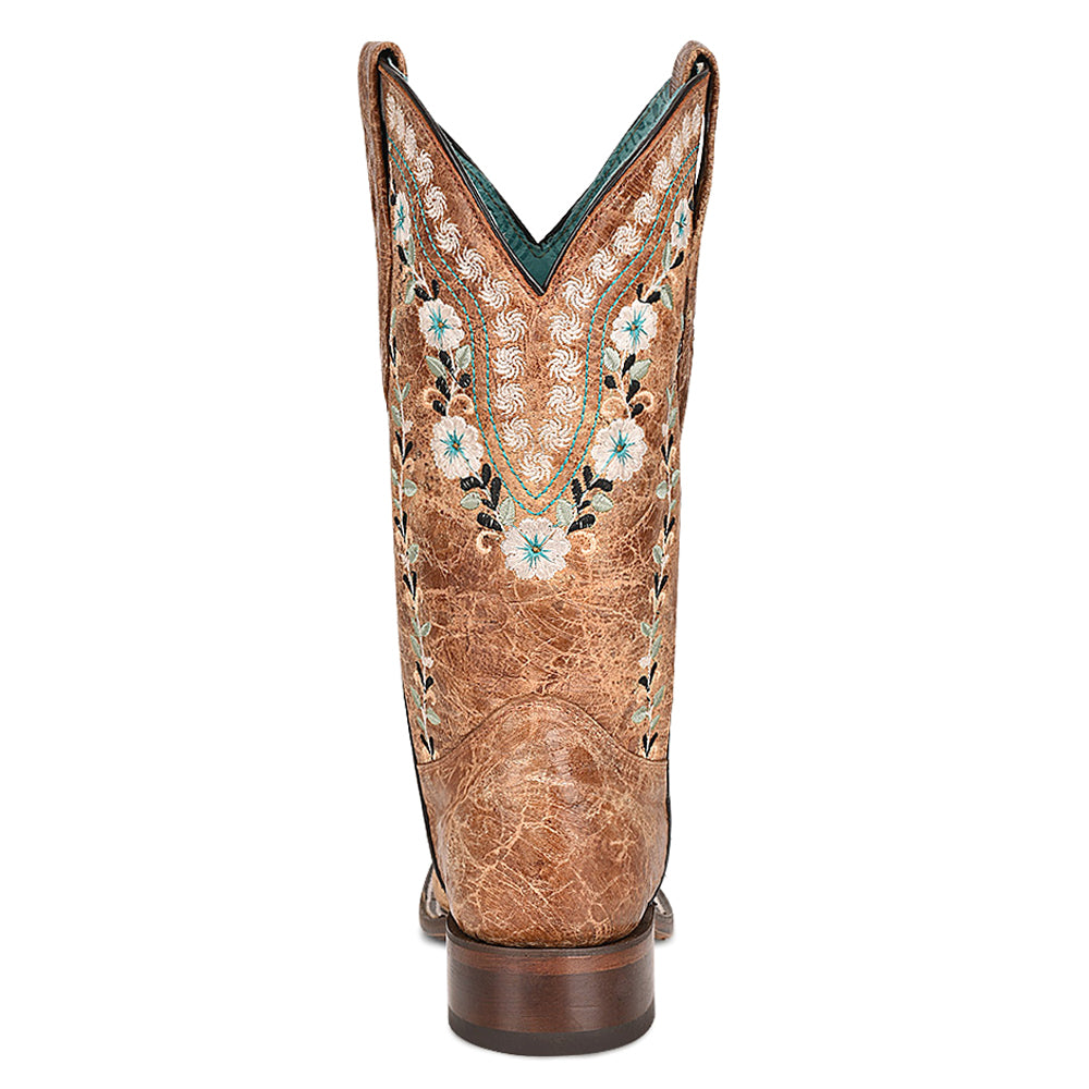 Distressed Glow In The Dark Floral Embroidered Square Toe Cowboy Boots、mySite、gtrtttuynbv