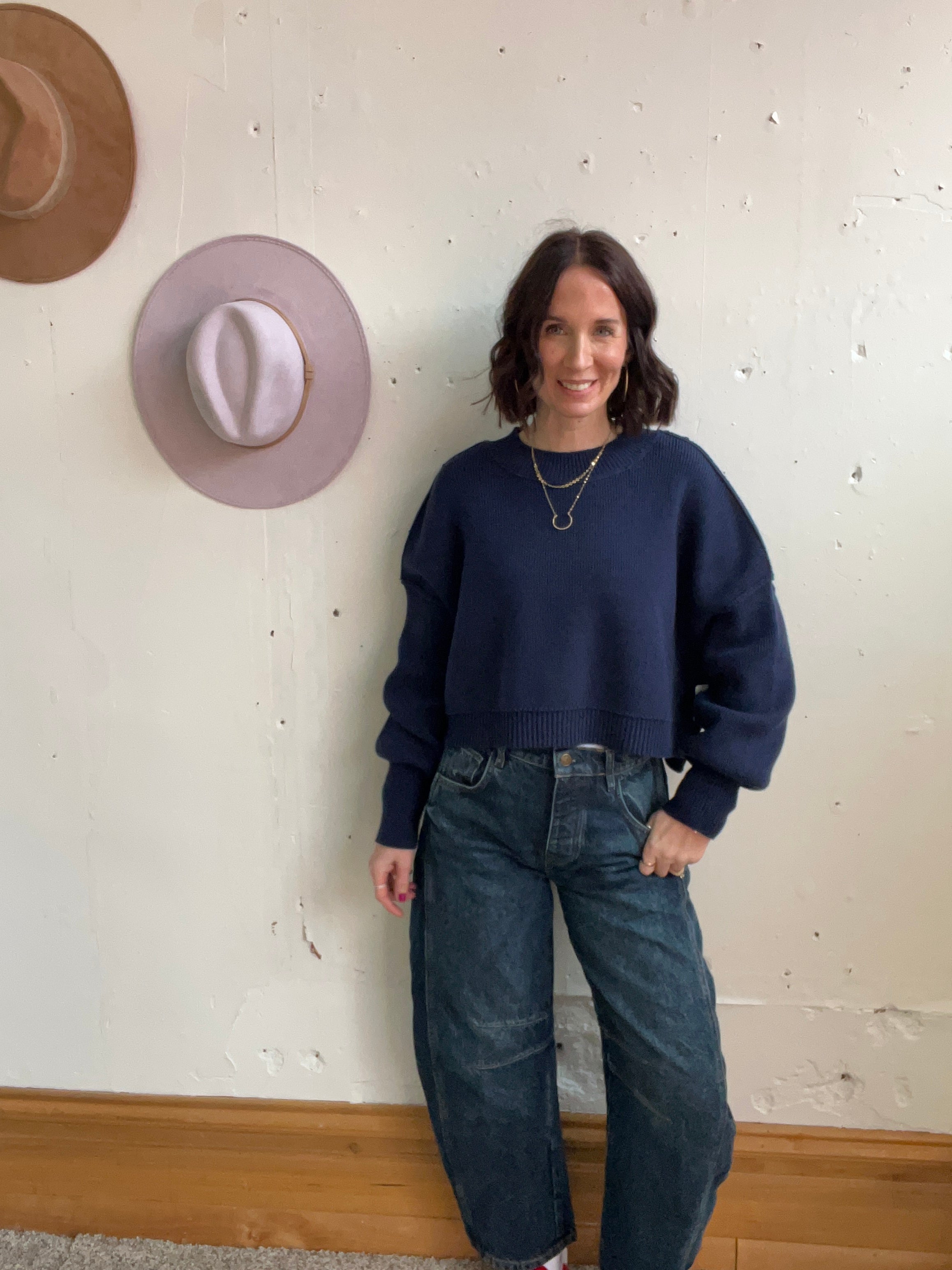 We The Free Easy Street Navy Crop Pullover、mySite、garagedoors4me