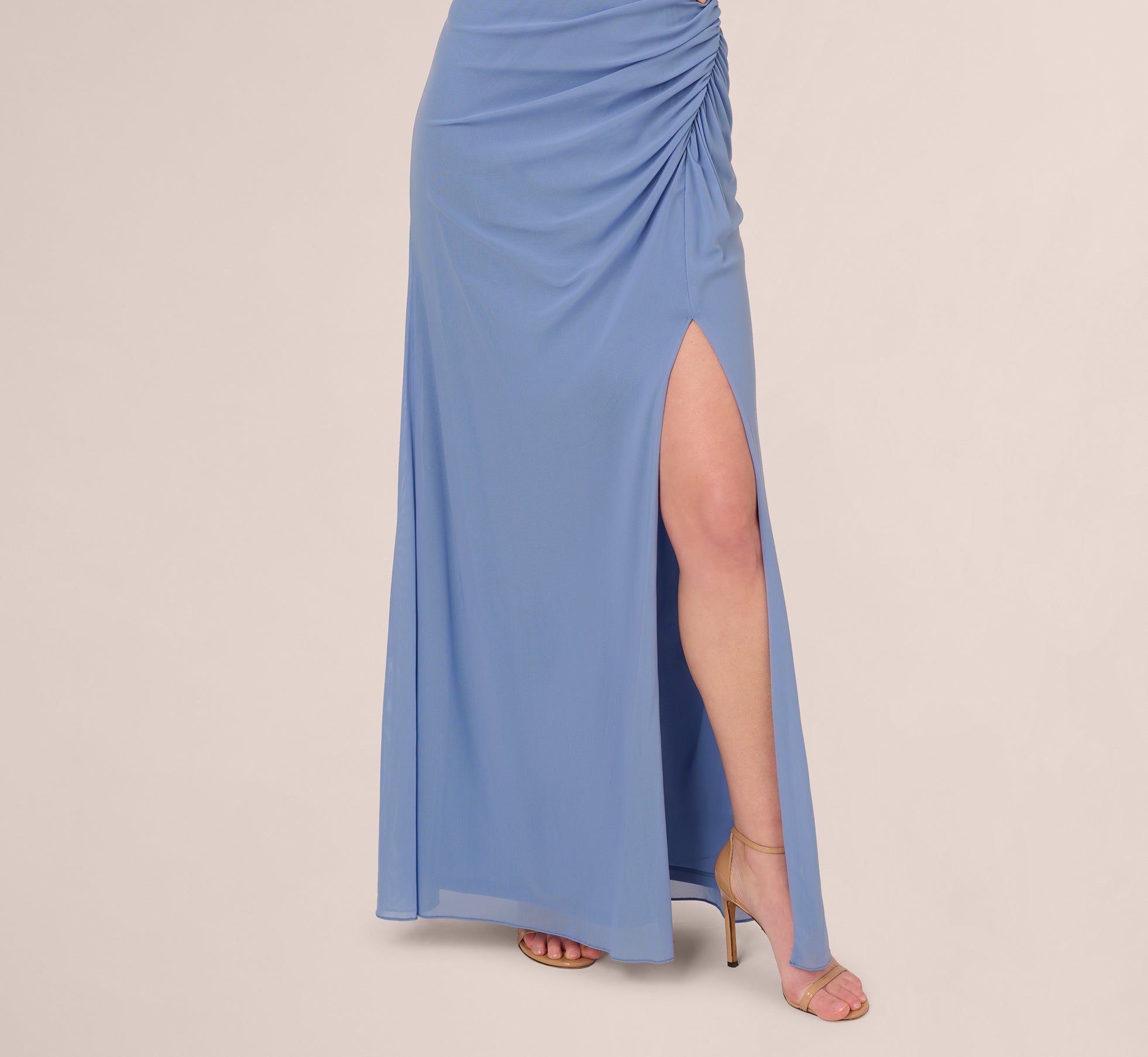Sleeveless Mesh Gathered And Draped Gown In French Blue、mySite、solidvoid