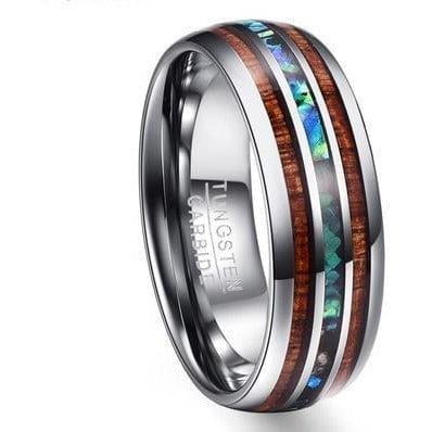 Hawaiian Koa Wood and Abalone Shell Ring with Tungsten Carbide for Men, Comfort Fit Sizes 5-14、mySite、g9winljtr