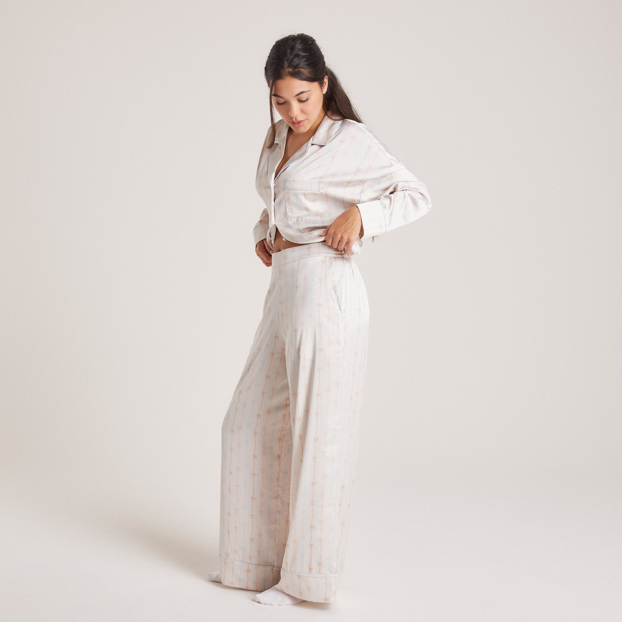 Bow Satin Pyjama Bottoms - Pearl、mySite、bengalsvssteelers