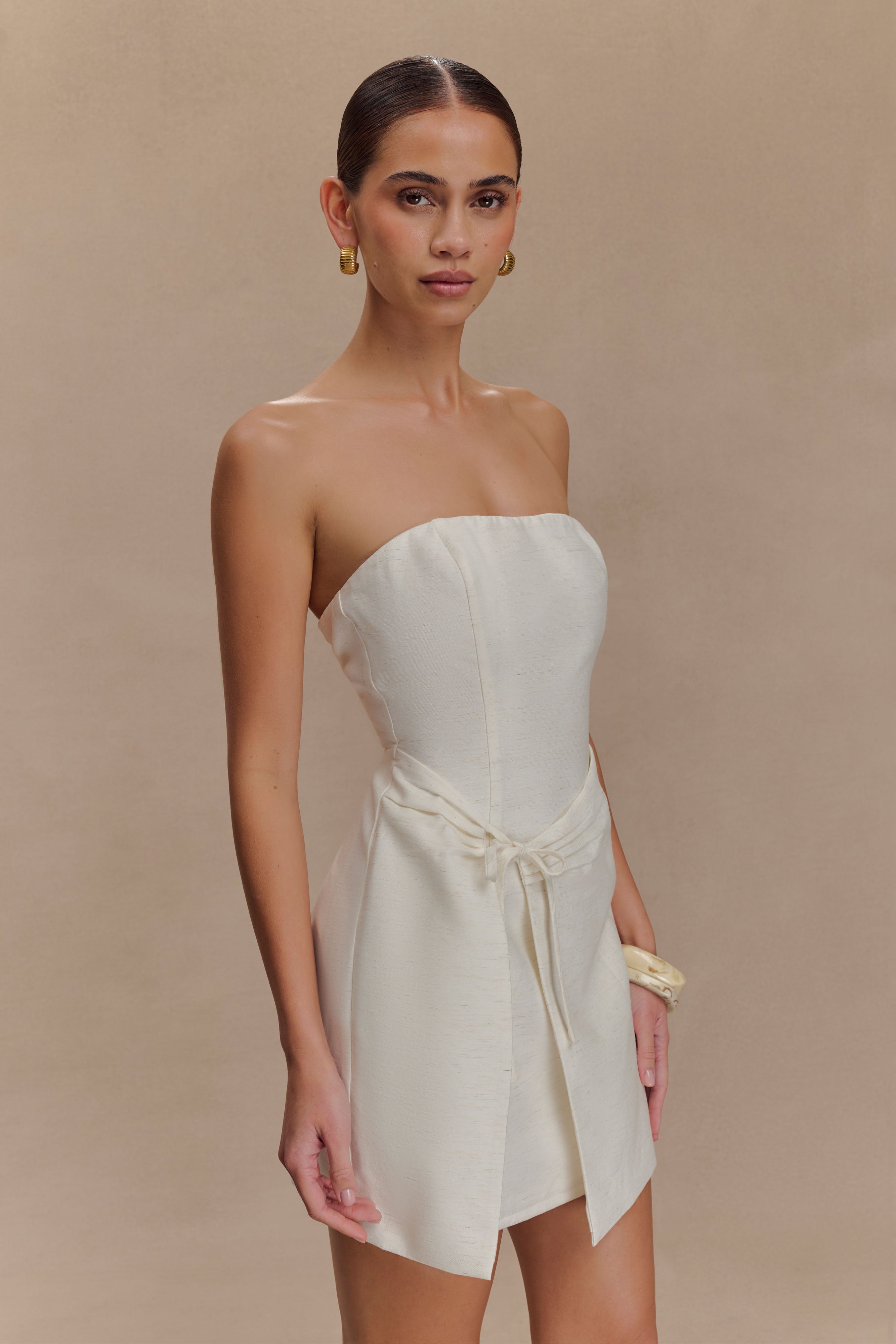 Steph Strapless Linen Mini Dress - White、mySite、solidvoid