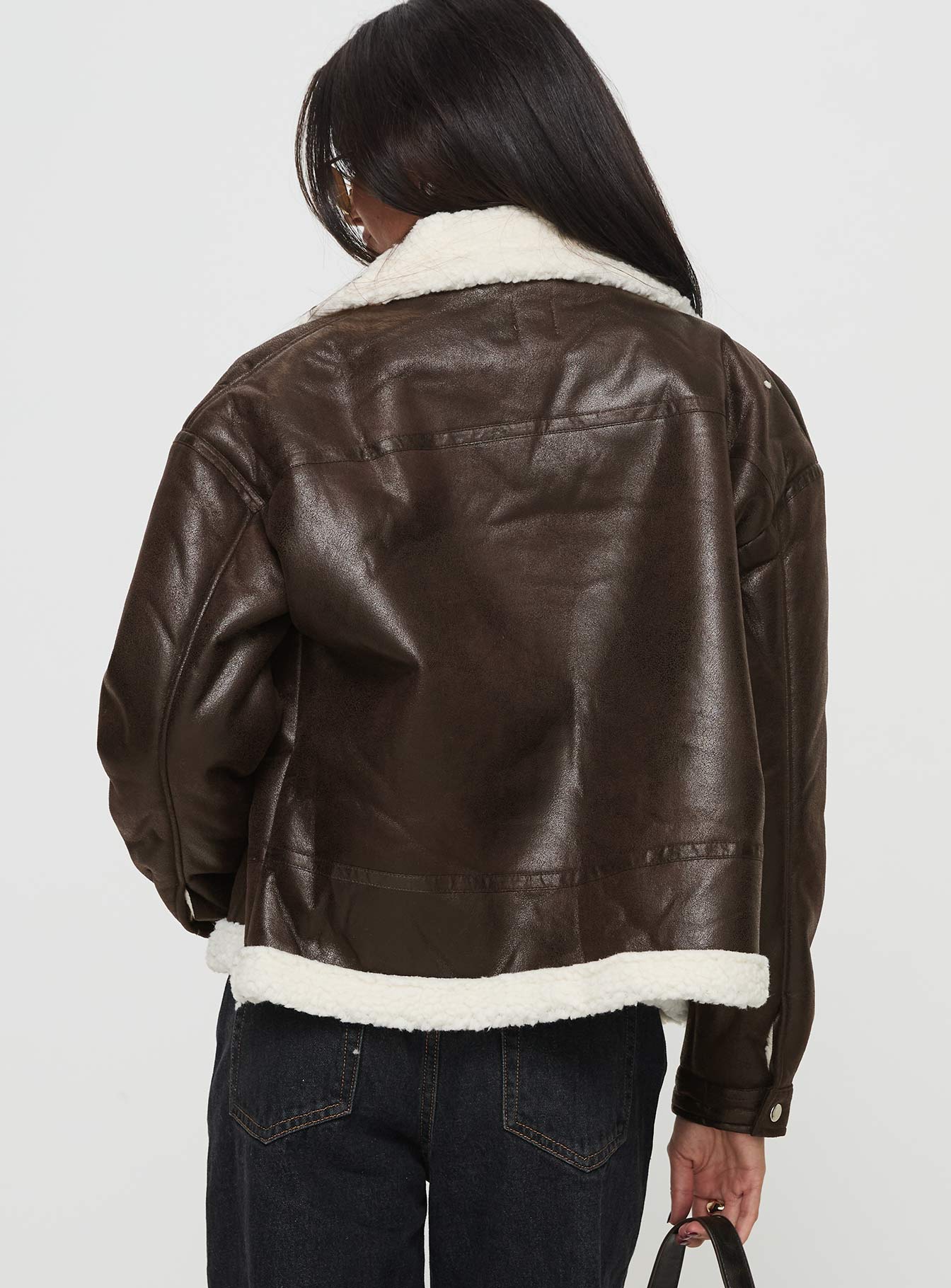 Solara Faux Leather Shearling Jacket Chocolate、mySite、solidvoid