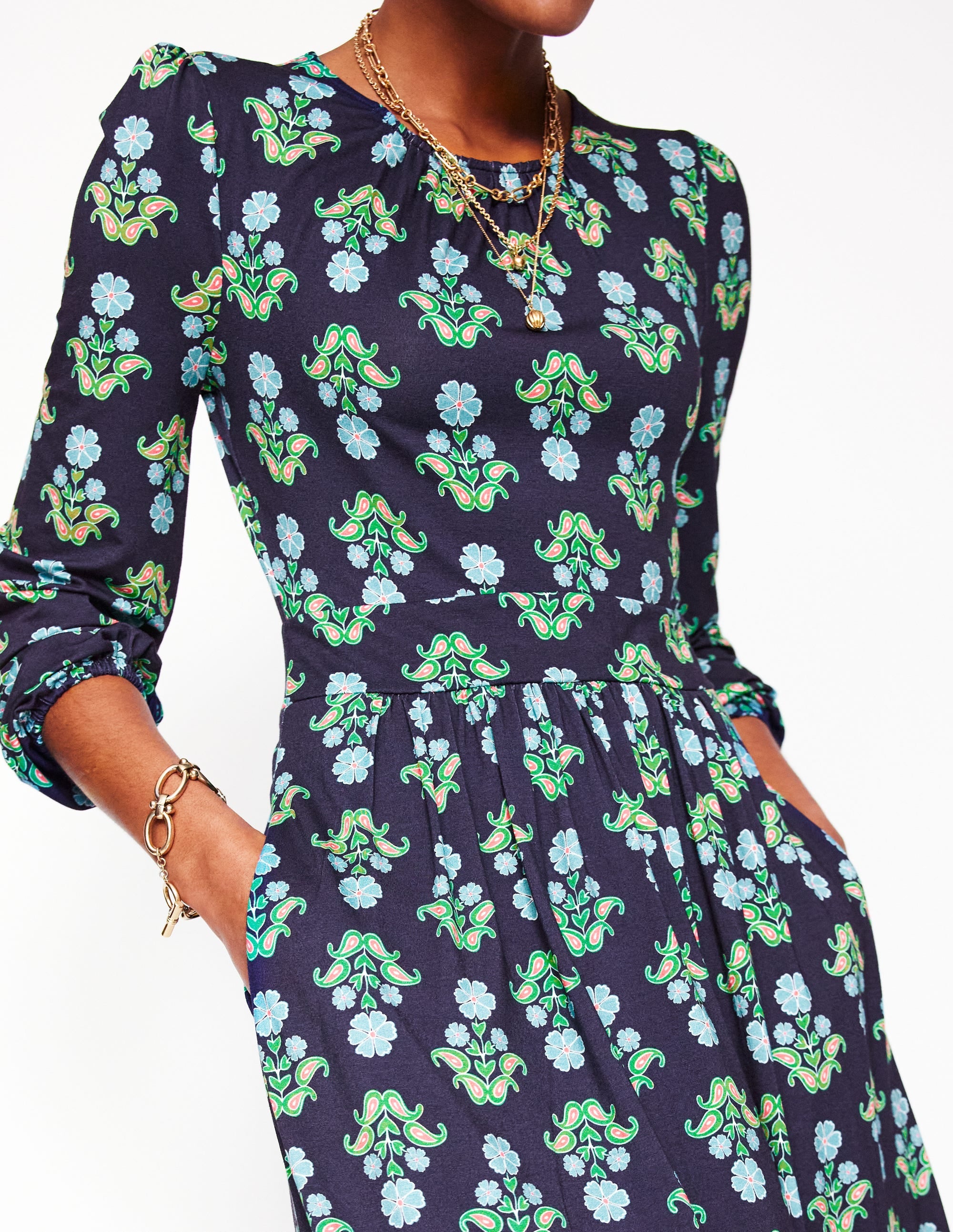  Alexandra Blouson Jersey Dress-French Navy, Pansy Stamp、mySite、ashleygrahame