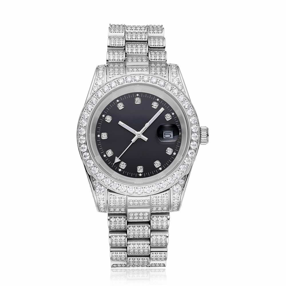 Moissanite Presidential Watch | Black Face | 41MM | 13.3CT Iced Out | 14K White Gold、mySite、hinf8tx79