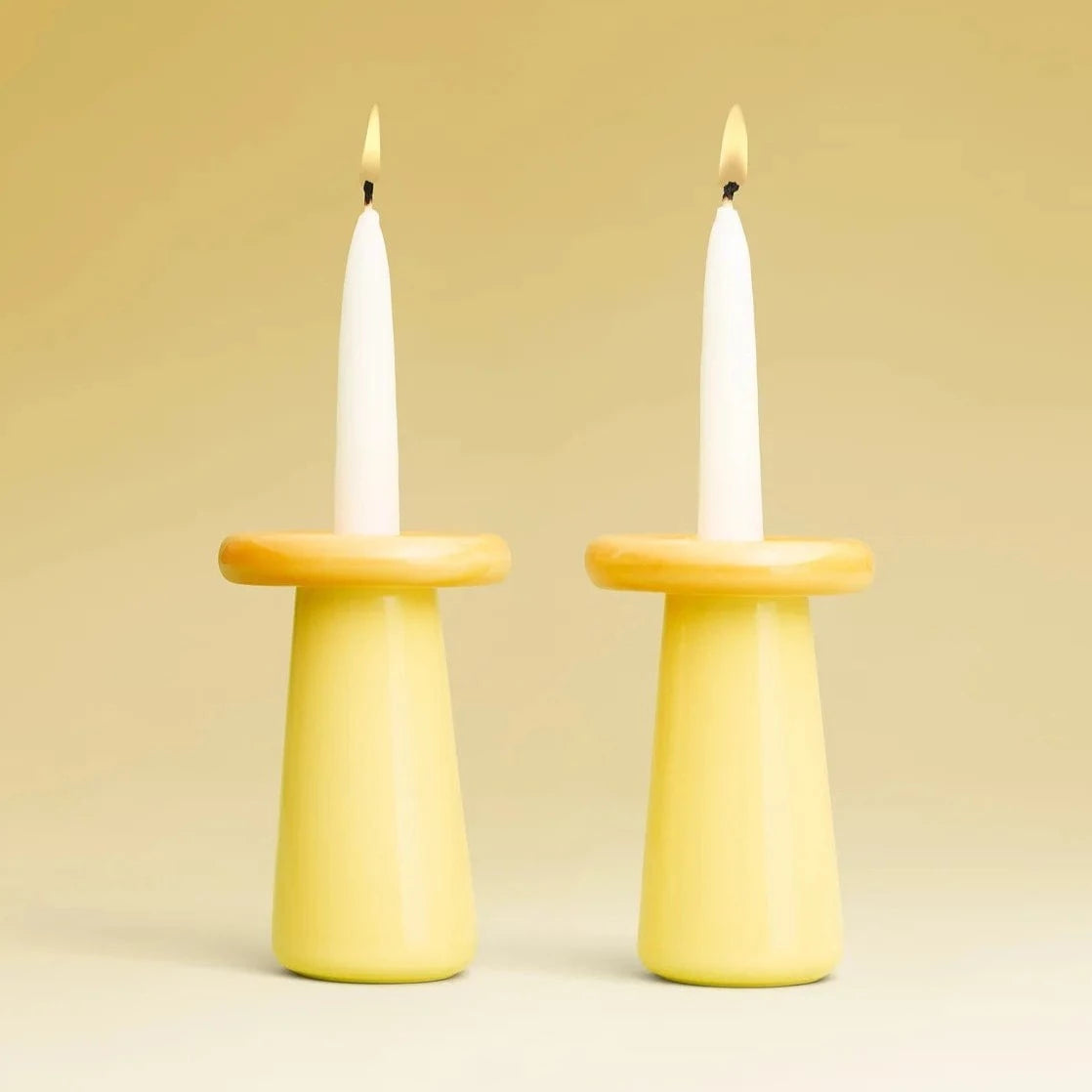 Mushroom Shabbat Candlesticks - Mustard/Lemon、mySite、topwebapps