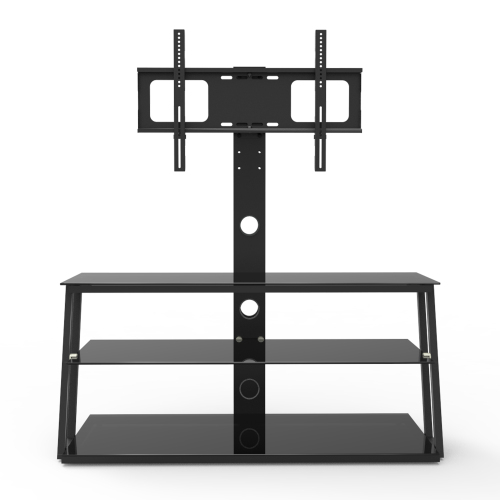 Black Multi-Function Angle And Height Adjustable Tempered Glass TV Stand、、casual