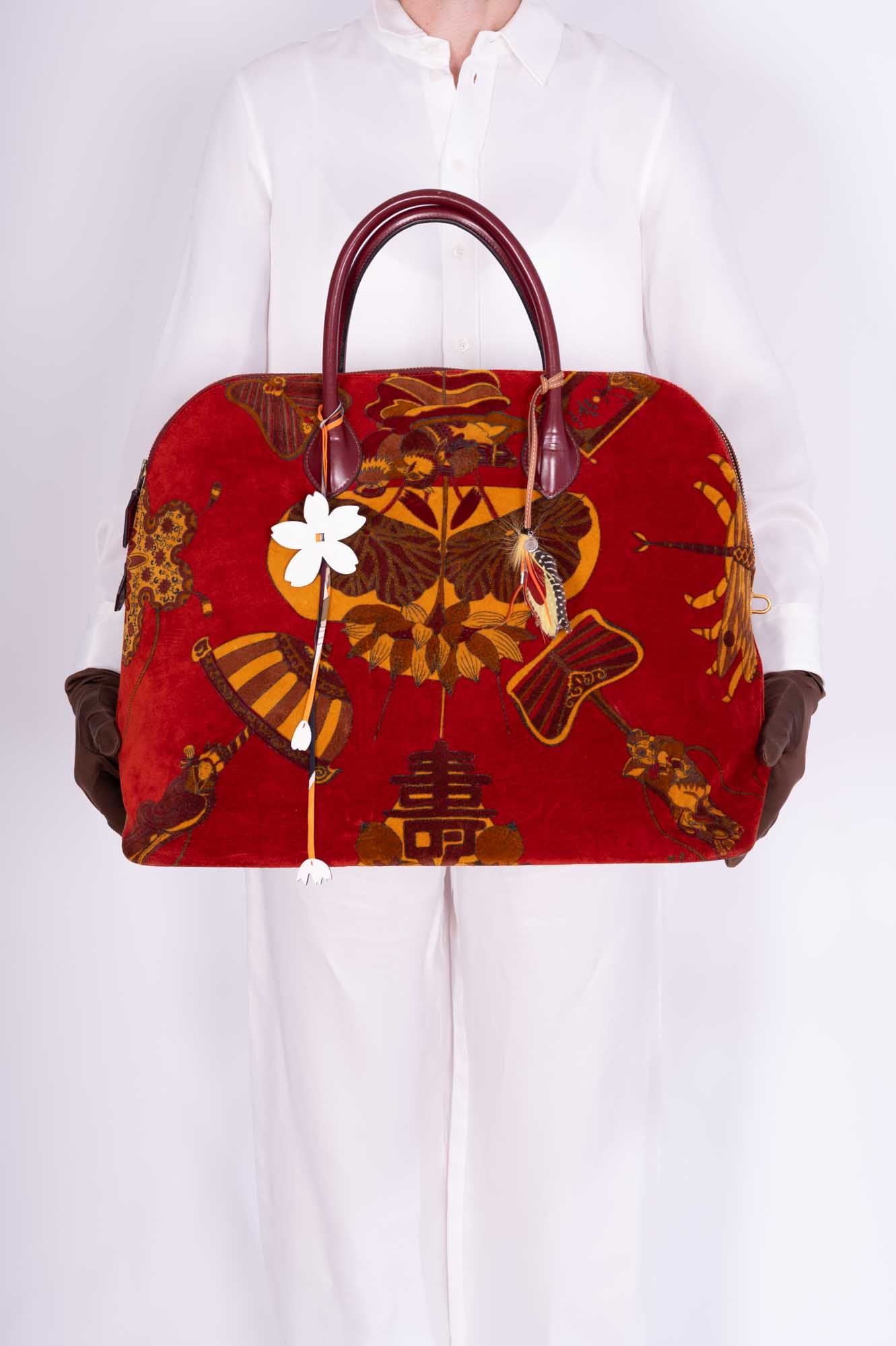 Vintage Hermès Bolide 45 SOIES VOLANTES Rouge H Box and Velvet Travel Bag、mySite、garminoutage.com