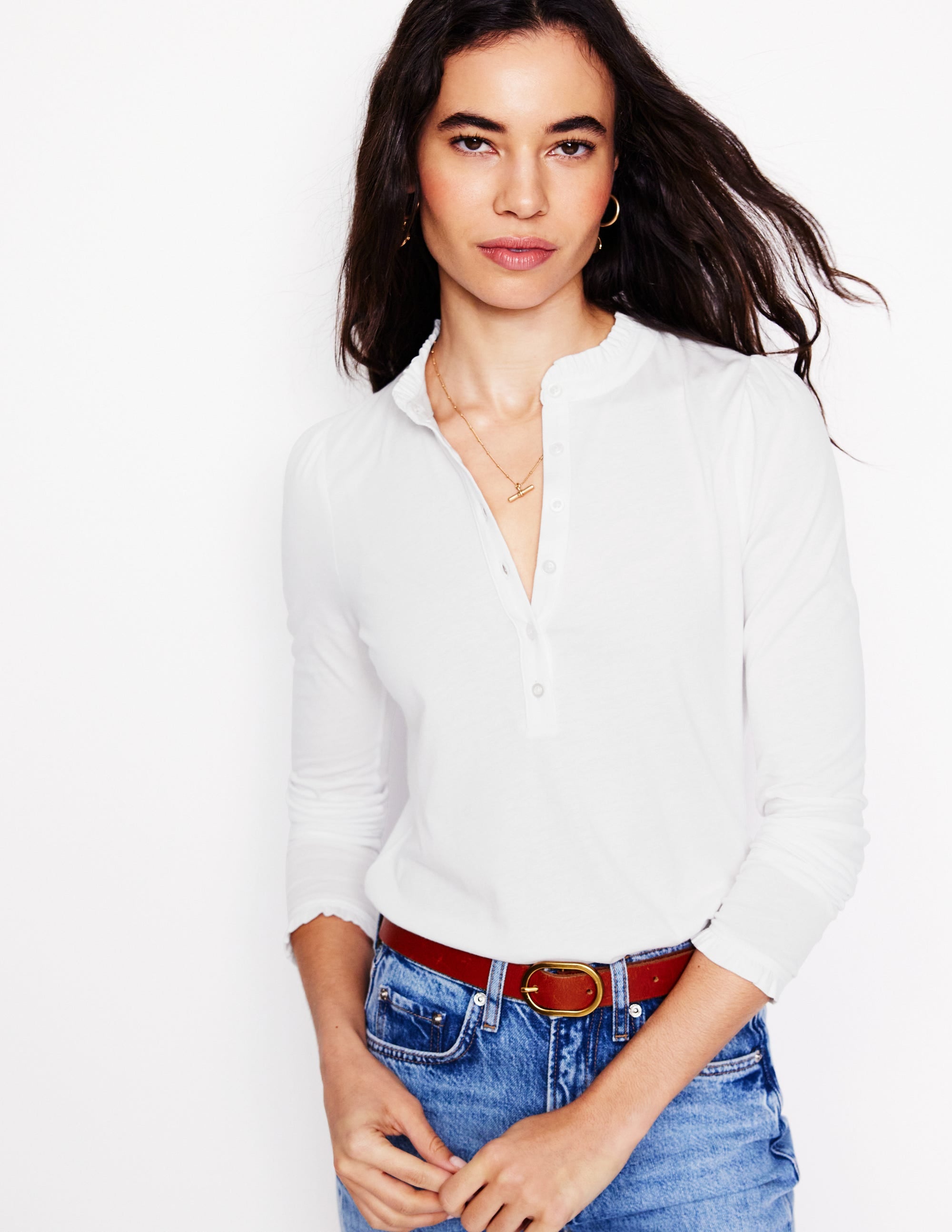  Supersoft Frill Henley Top-White、mySite、ashleygrahame