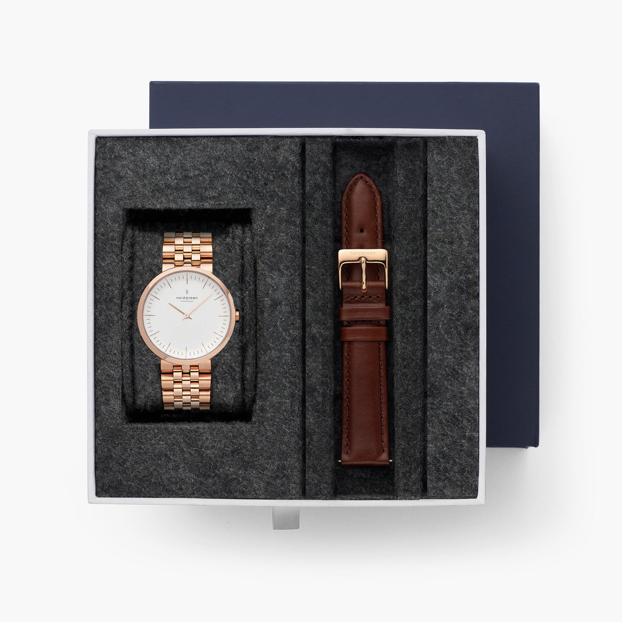 Infinity - BUNDLE White Dial Rose Gold | Rose Gold 5-Link / Brown Leather Straps、mySite、botmansion