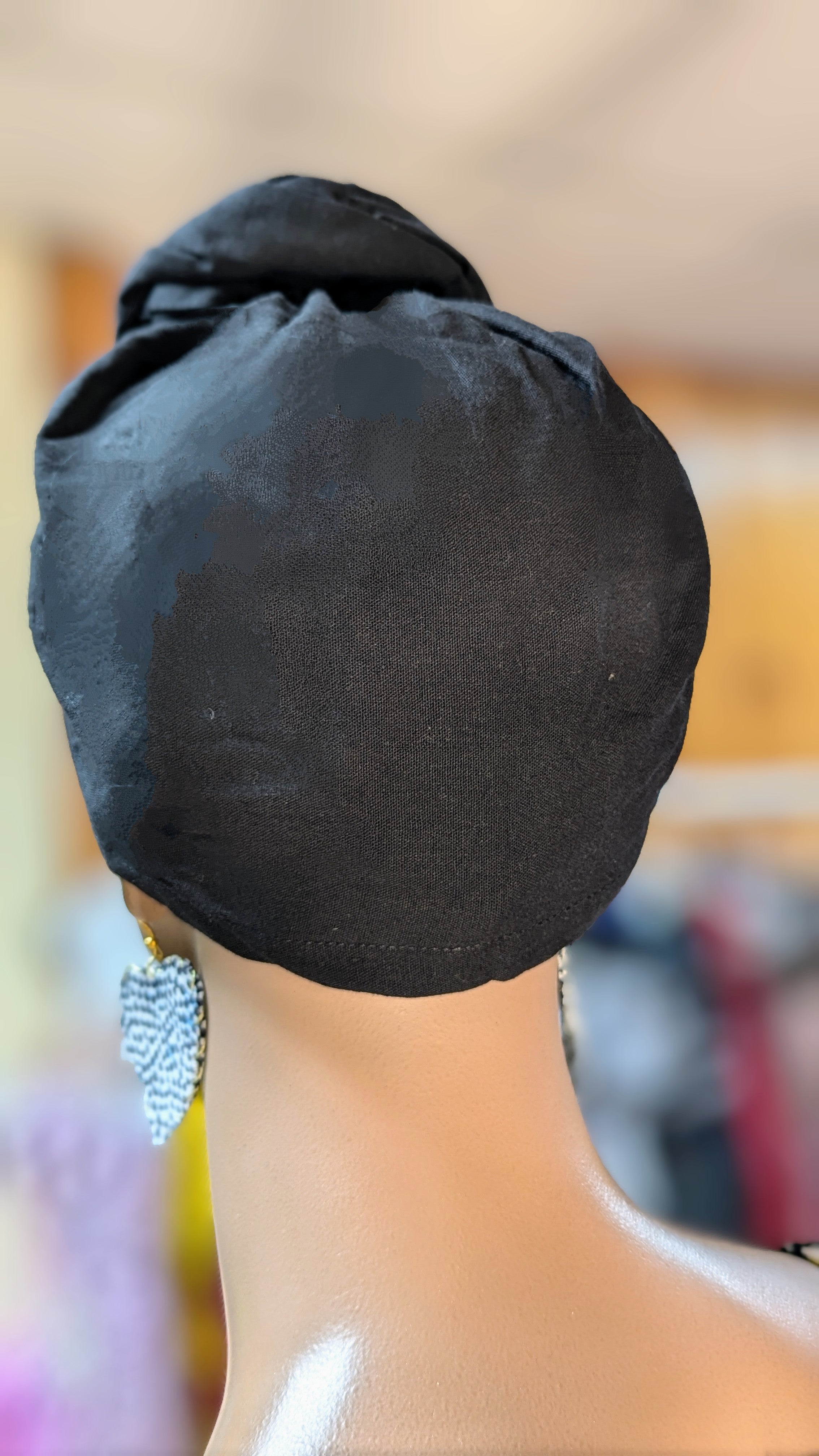 Dupsie's Black Adia Pre-tied Head Wrap Hat with Bun DP564PT4、mySite、solidvoid