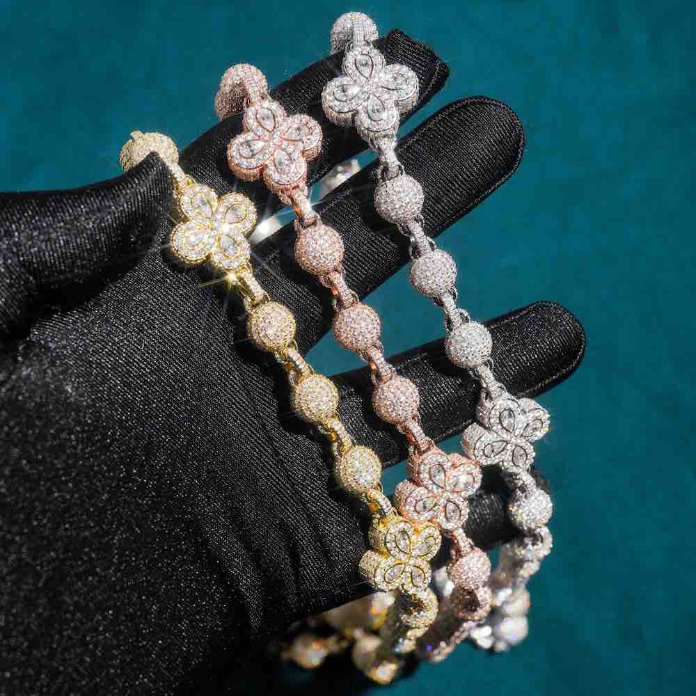 19MM Moissanite Beads Link Leaf Clover Chain 14k Gold、mySite、hinf8tx79